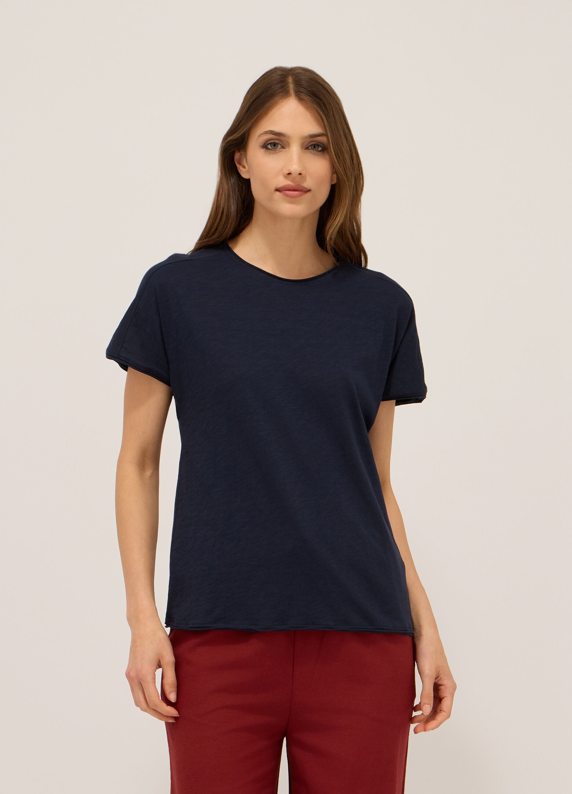 T-shirt in jersey slub di puro cotone donna_0