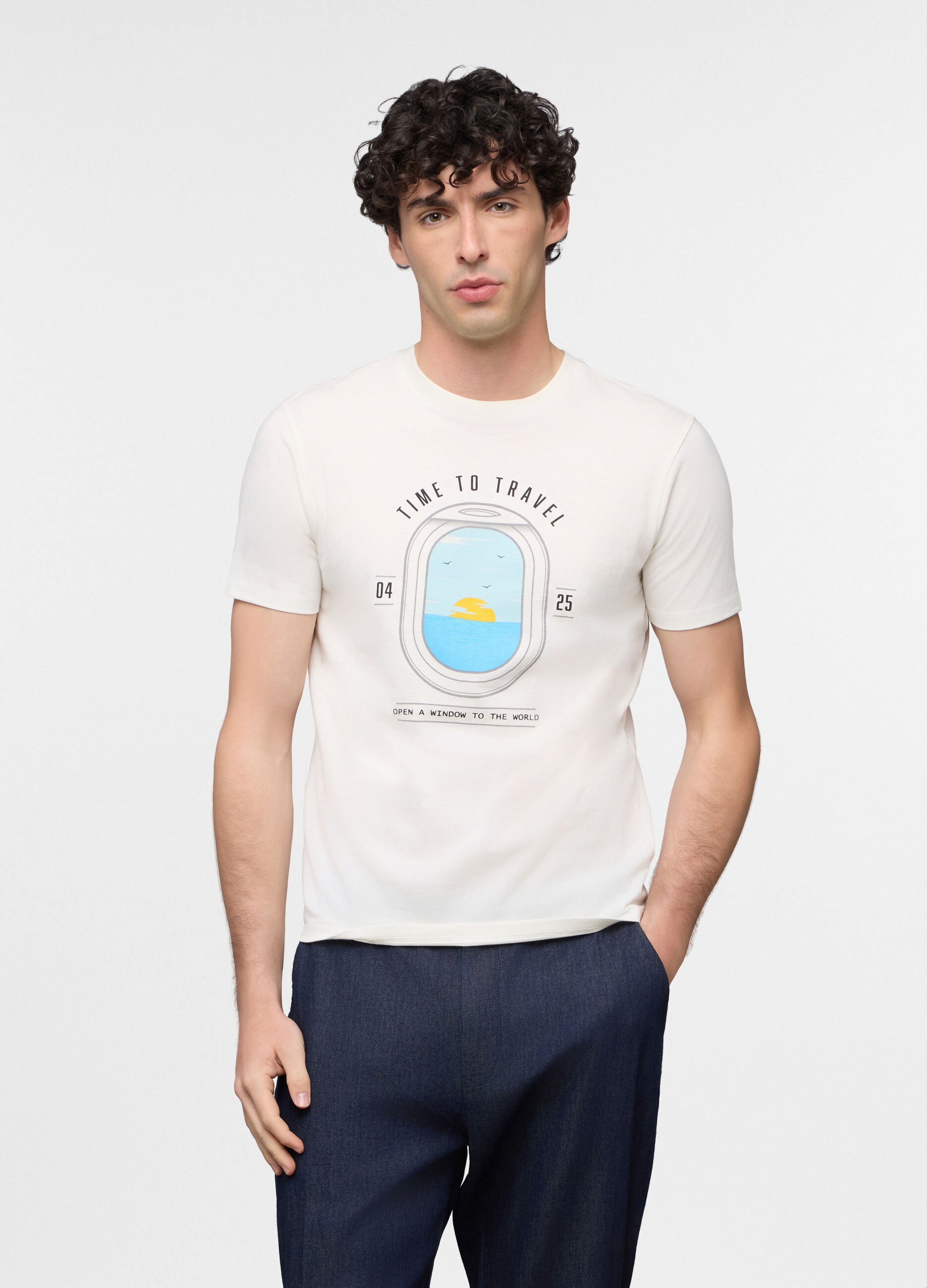 T-shirt in jersey di cotone con stampa uomo_0