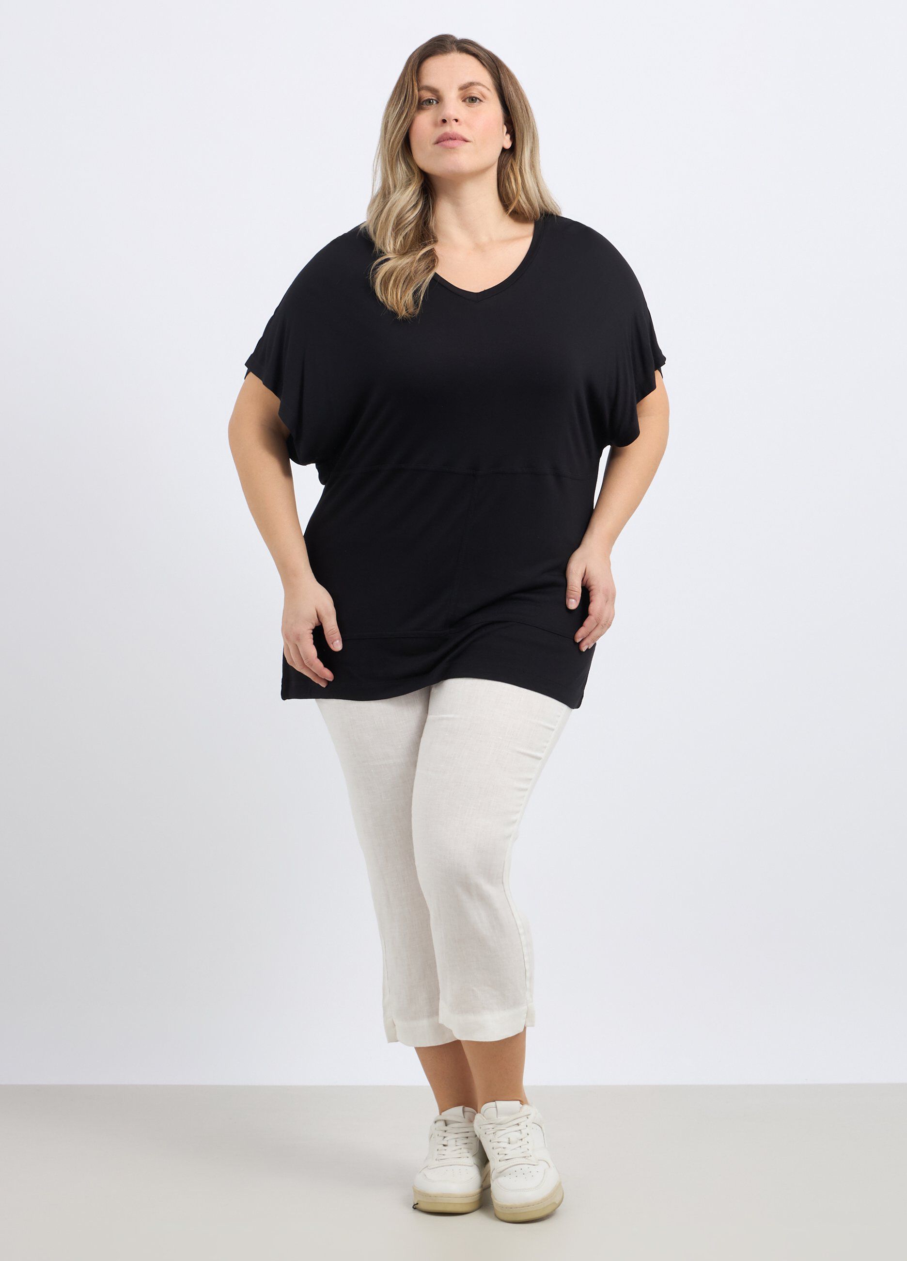 Pantaloni capri in puro lino donna curvy_0