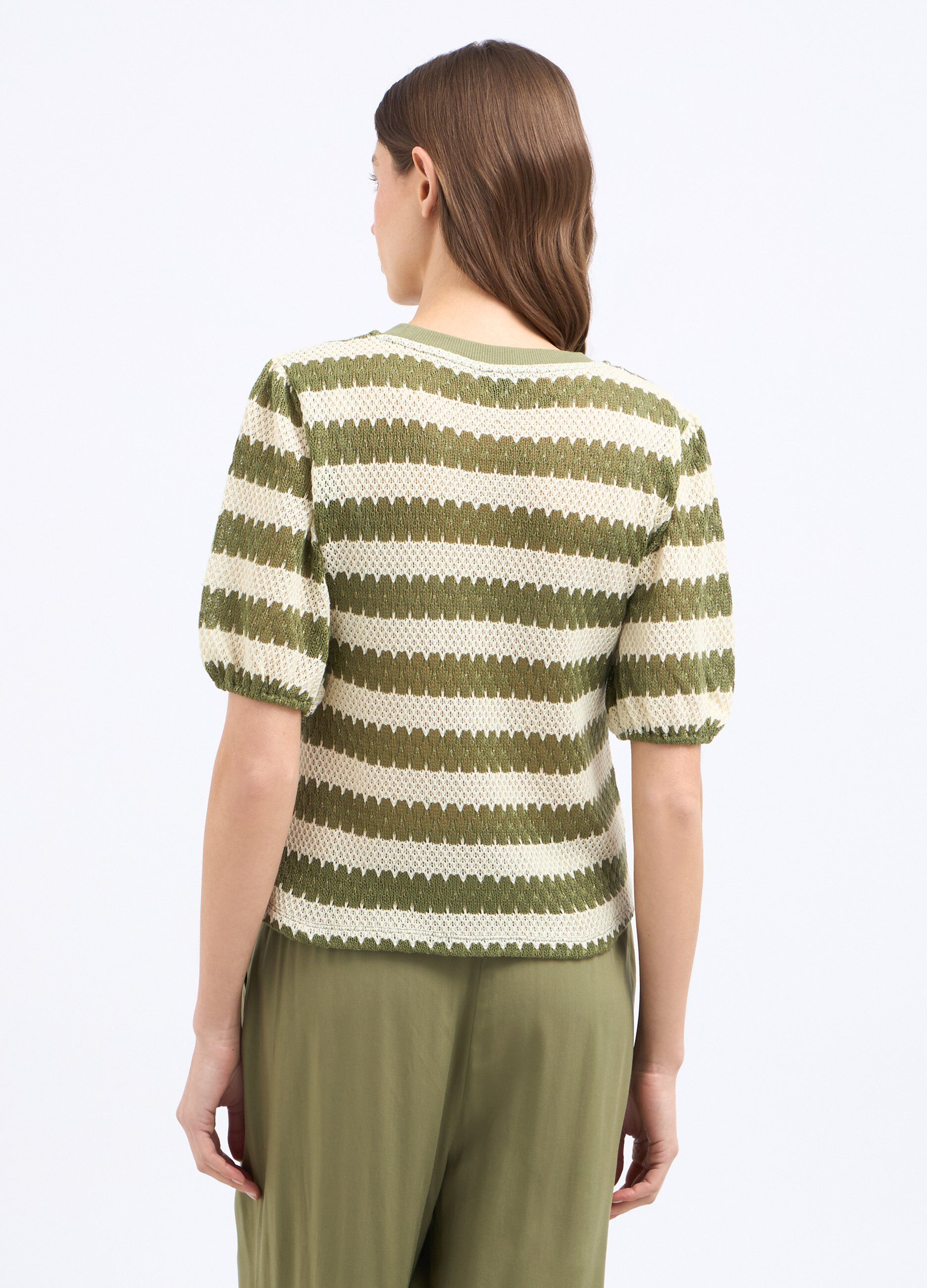 T-shirt rigata con lavorazione tricot donna_1