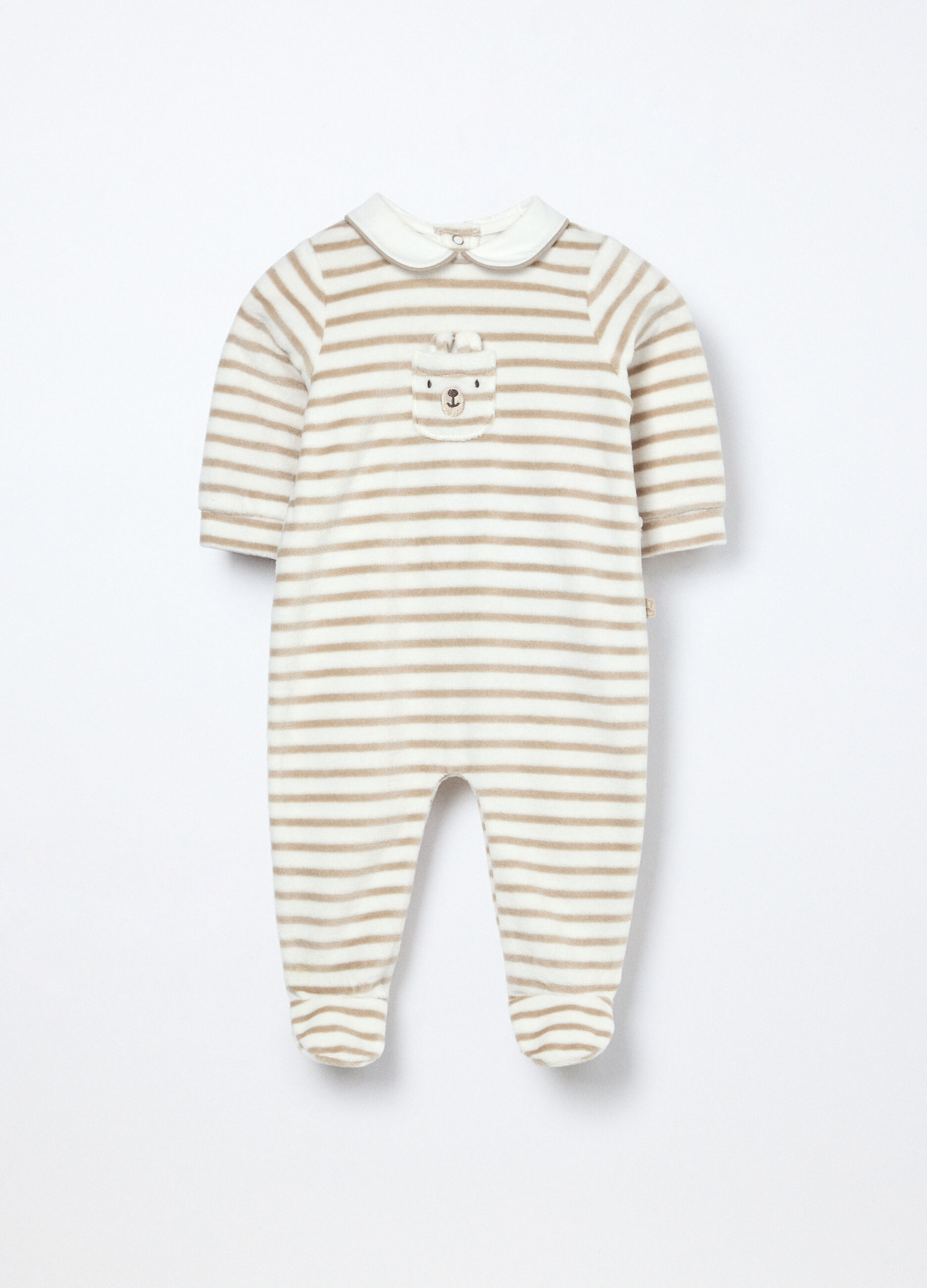Tutina misto cotone velours a righe neonato_0