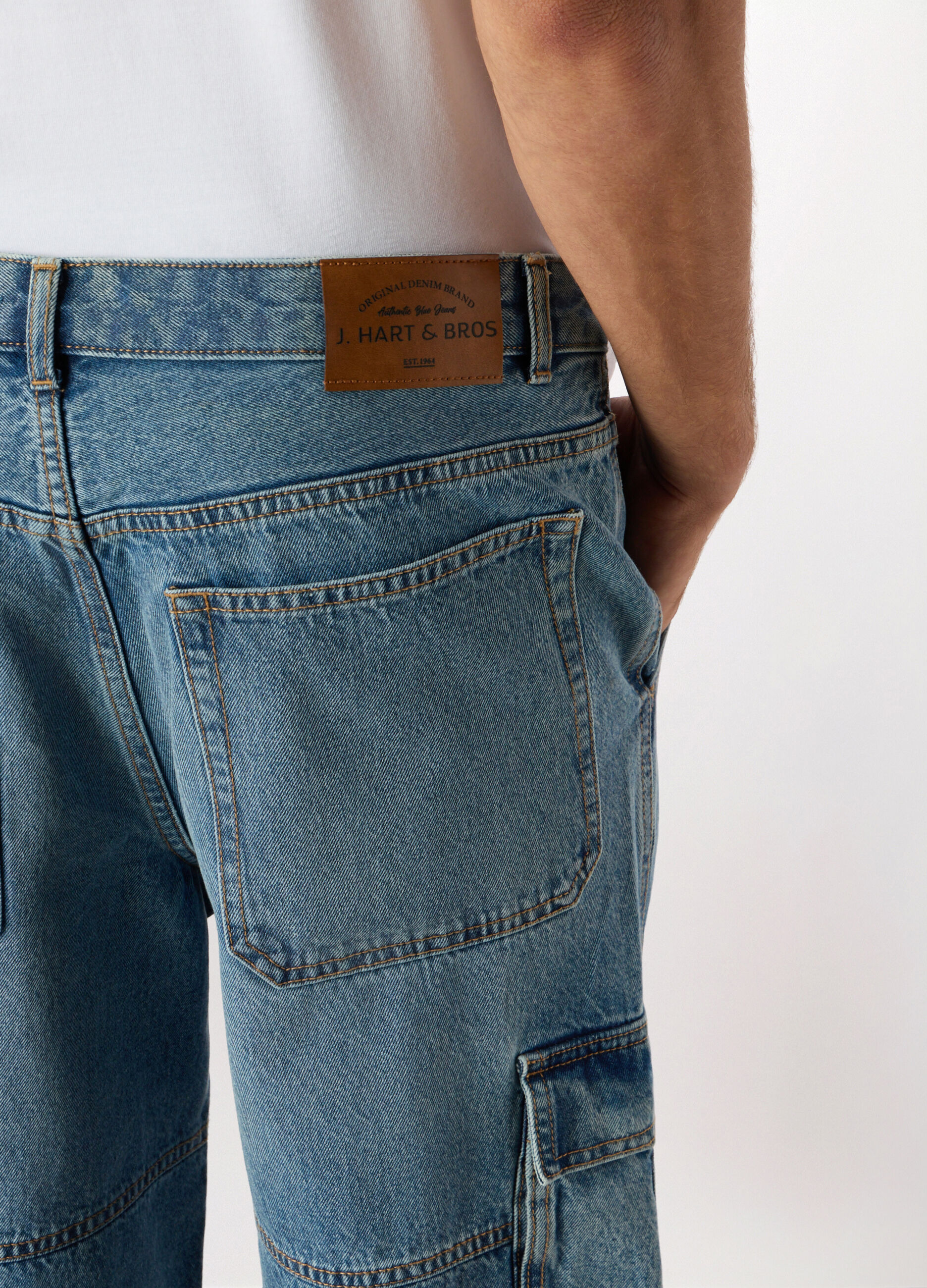 Jeans cargo in denim di cotone uomo_3