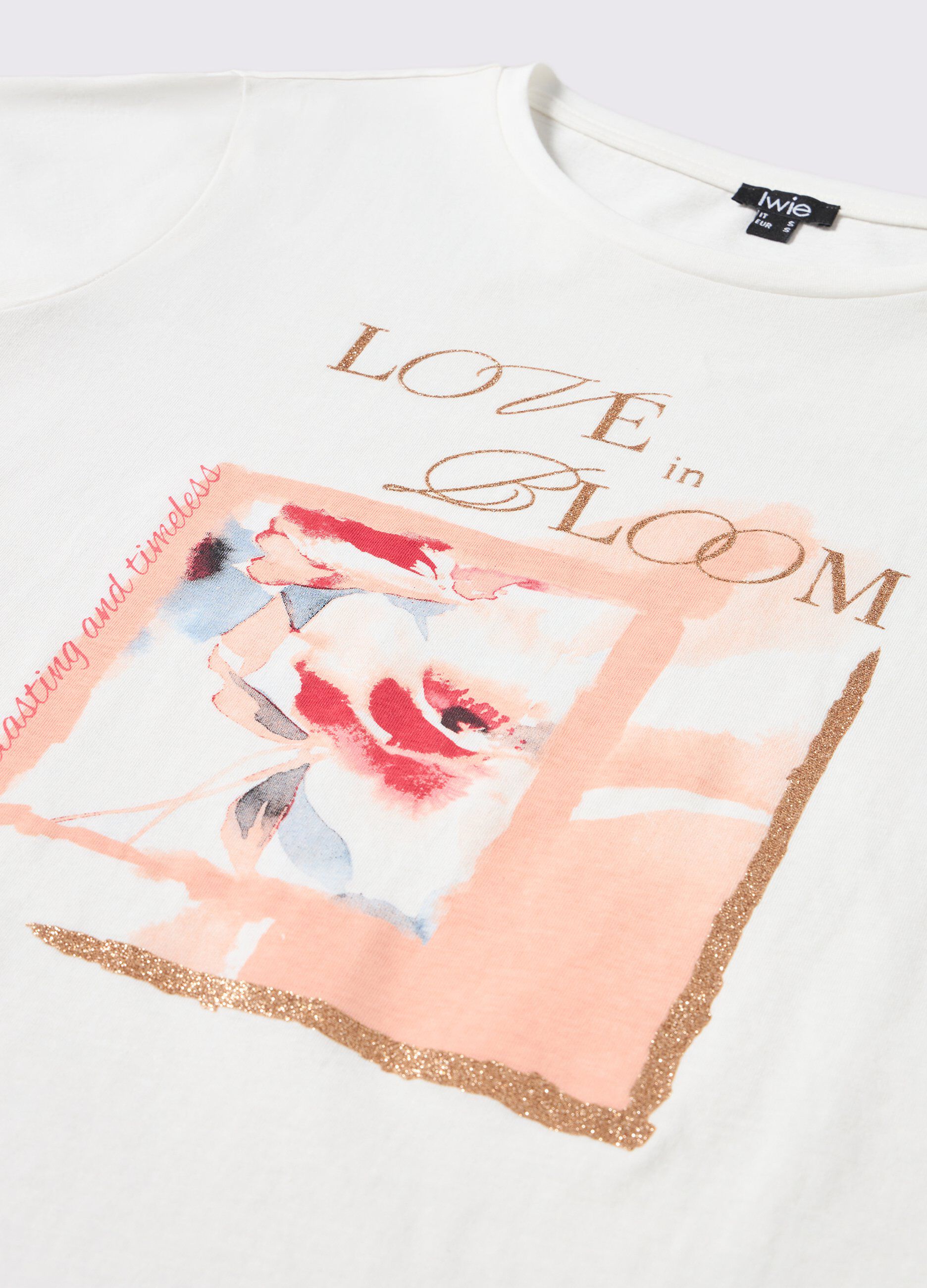 T-shirt in puro cotone con stampa glitter donna_1
