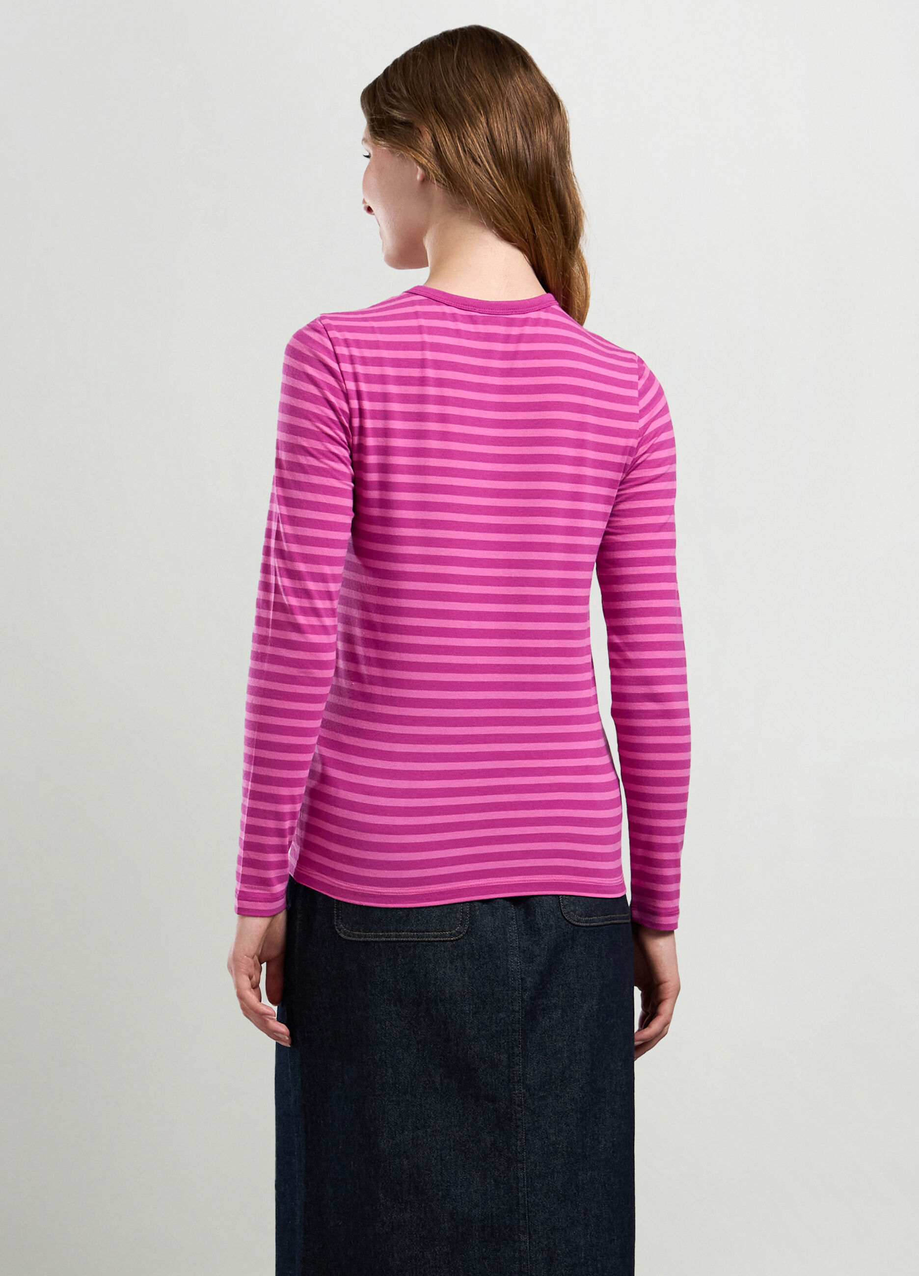 T-shirt rigata in cotone stretch donna_1