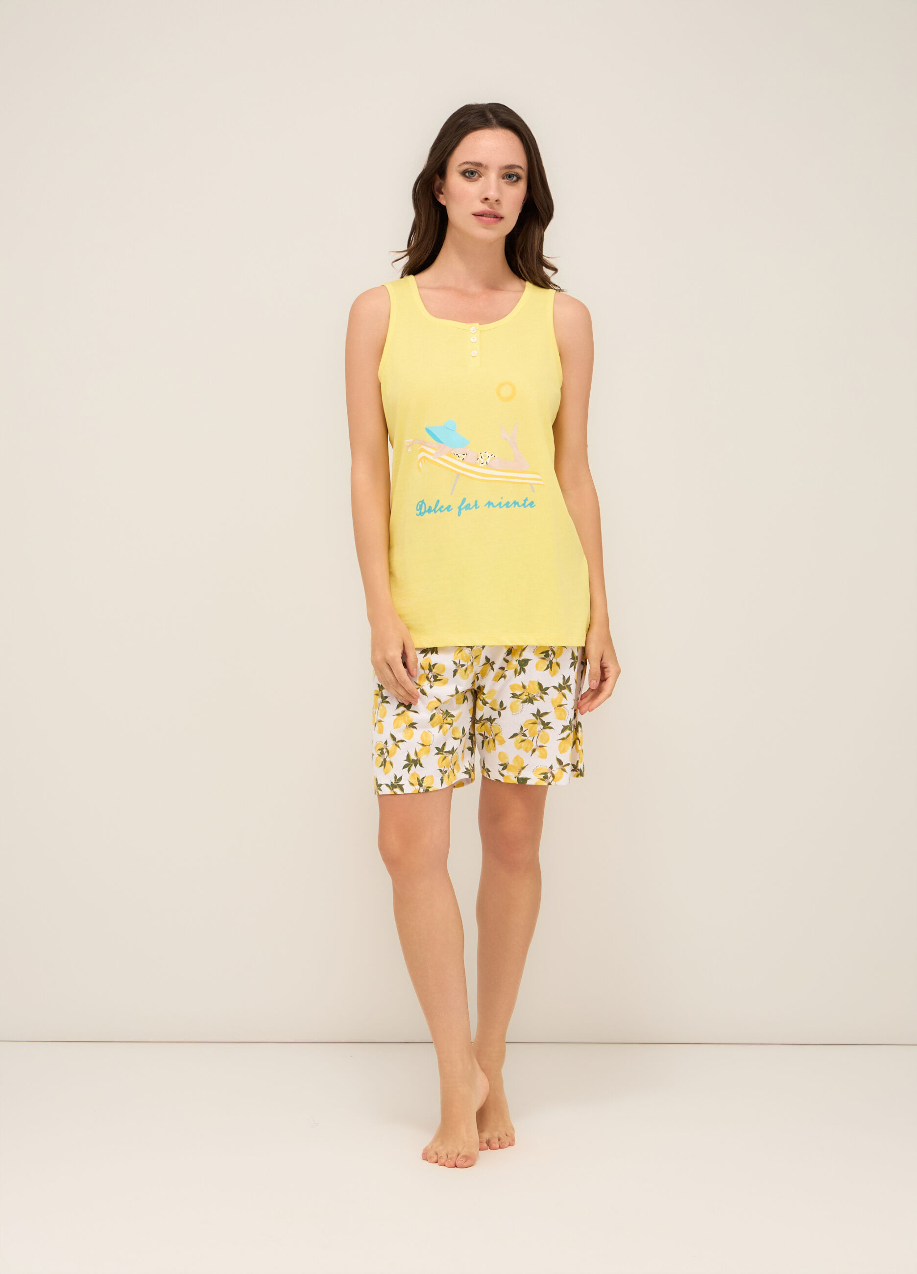 Set pigiama corto in jersey di puro cotone donna_0