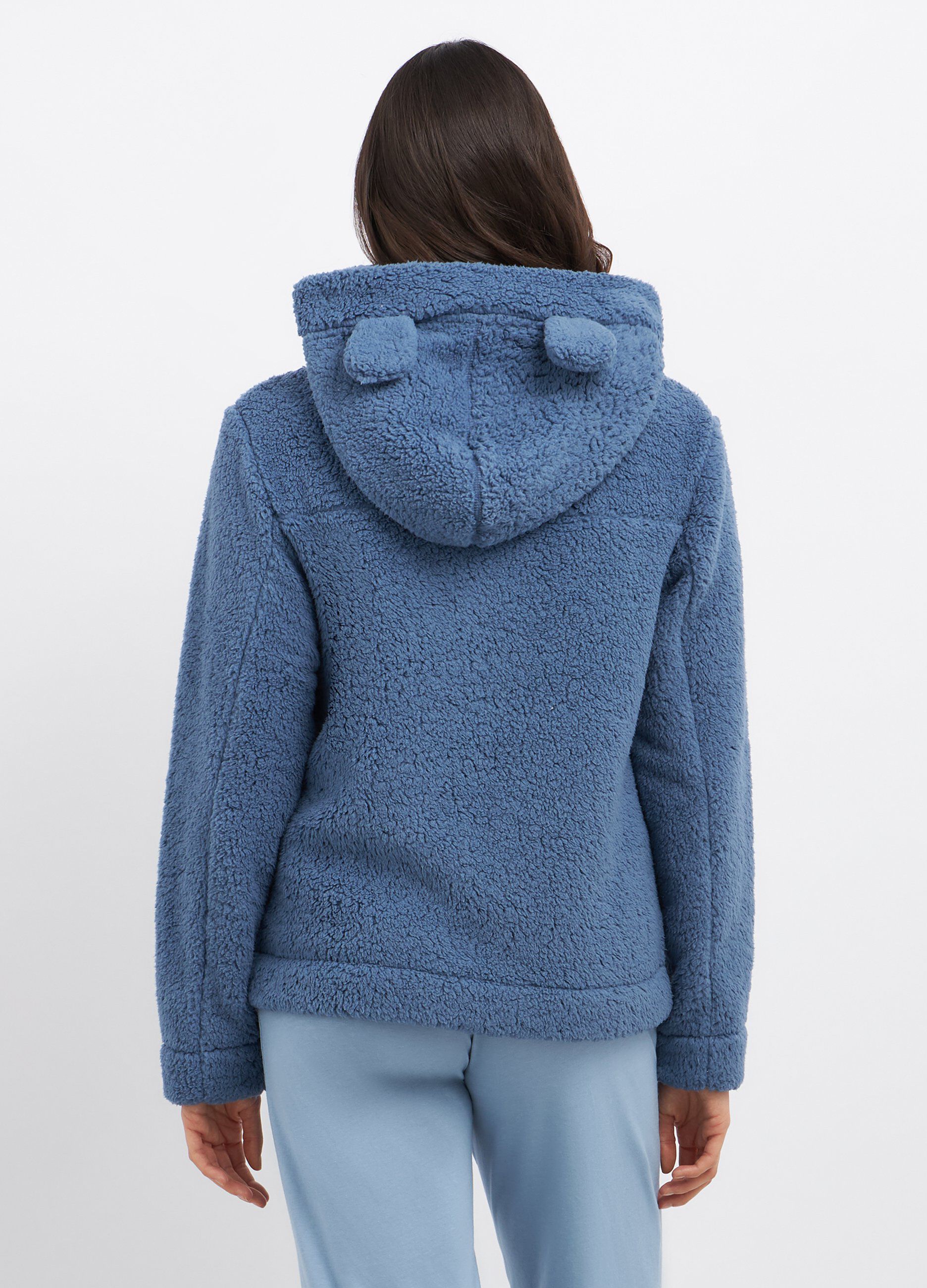 Top pigiama in fake fur con cappuccio donna_1