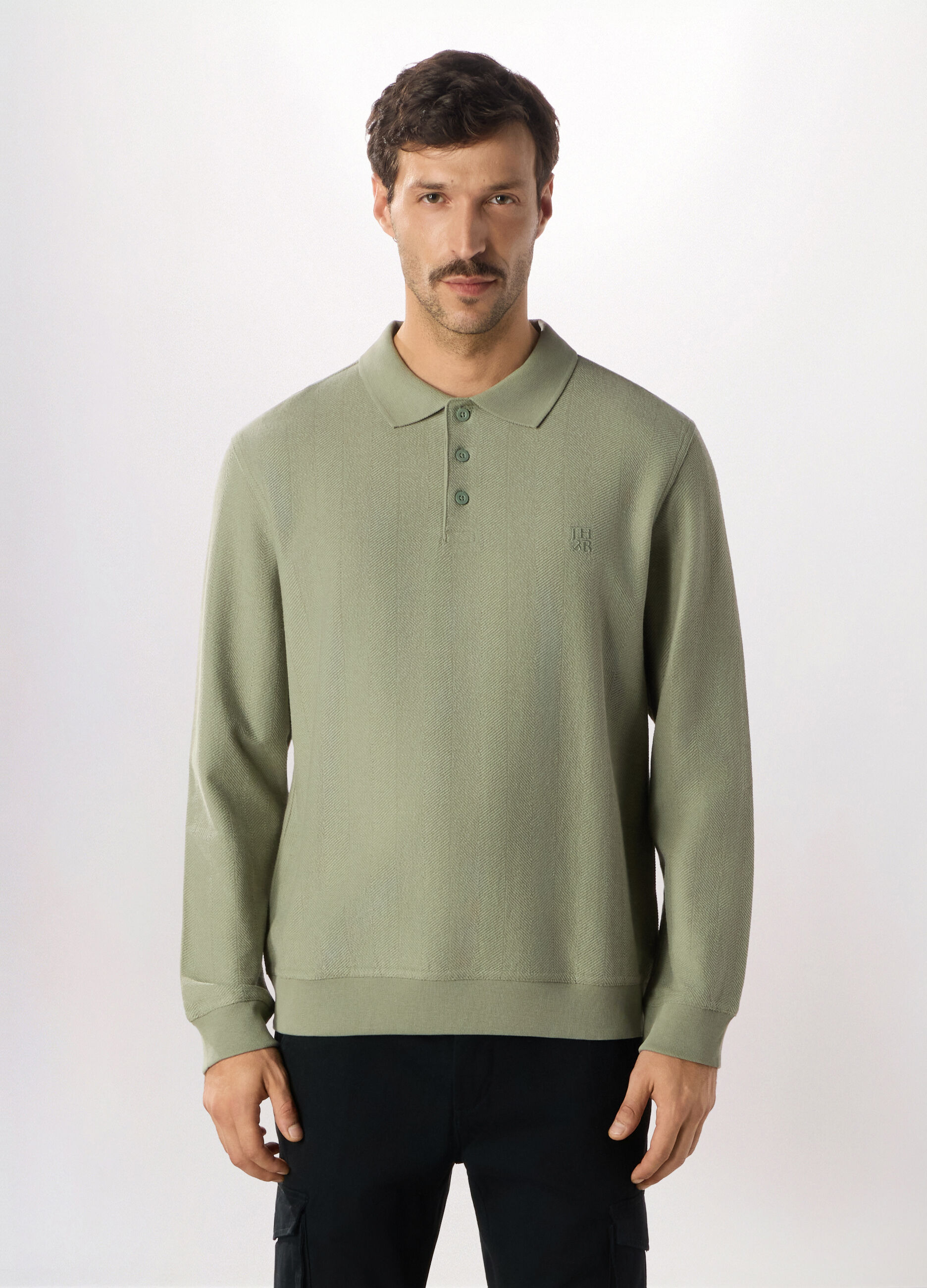 Polo a maniche lunghe in puro cotone uomo_0