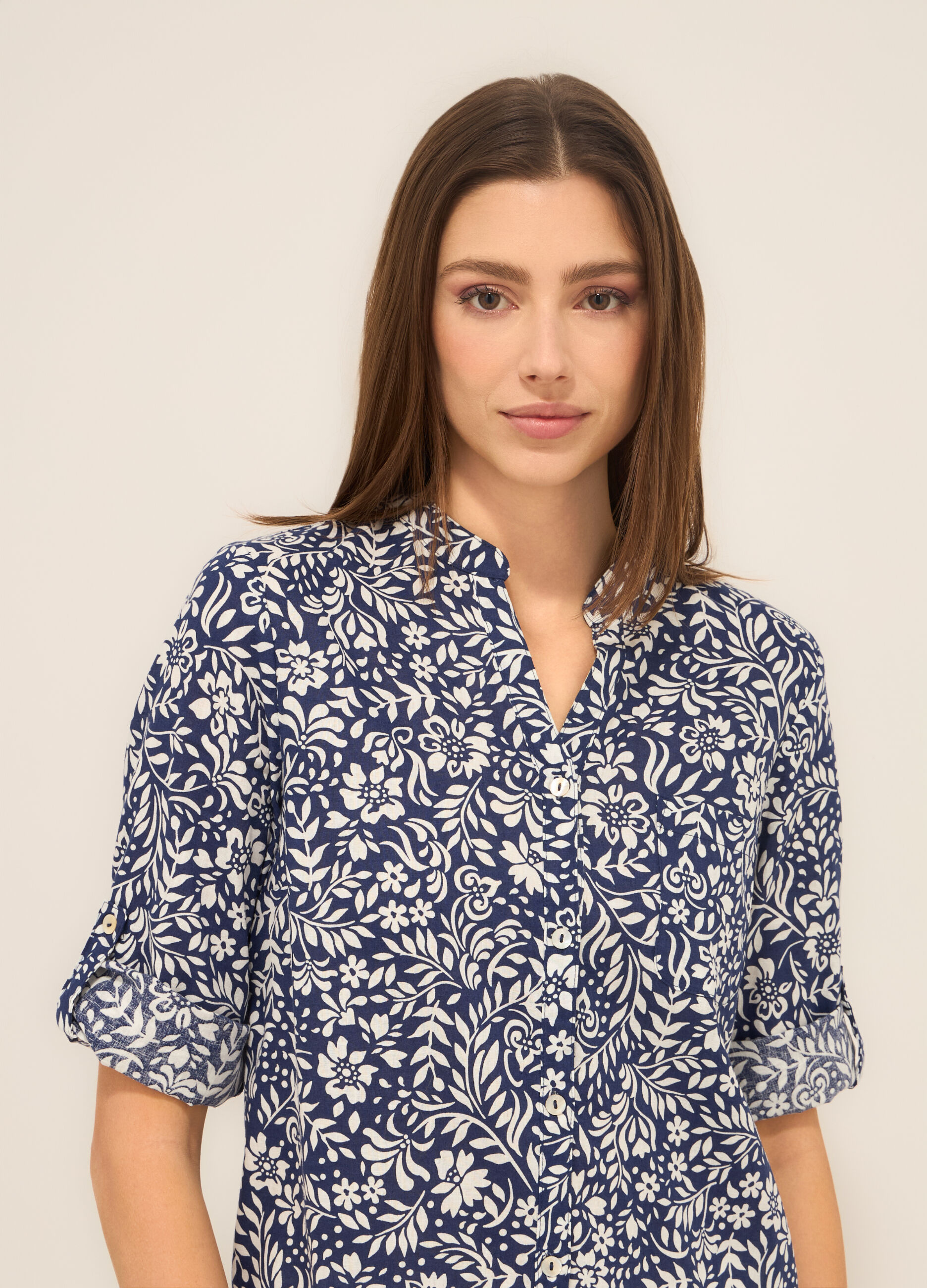 Camicia misto lino con stampa donna_2