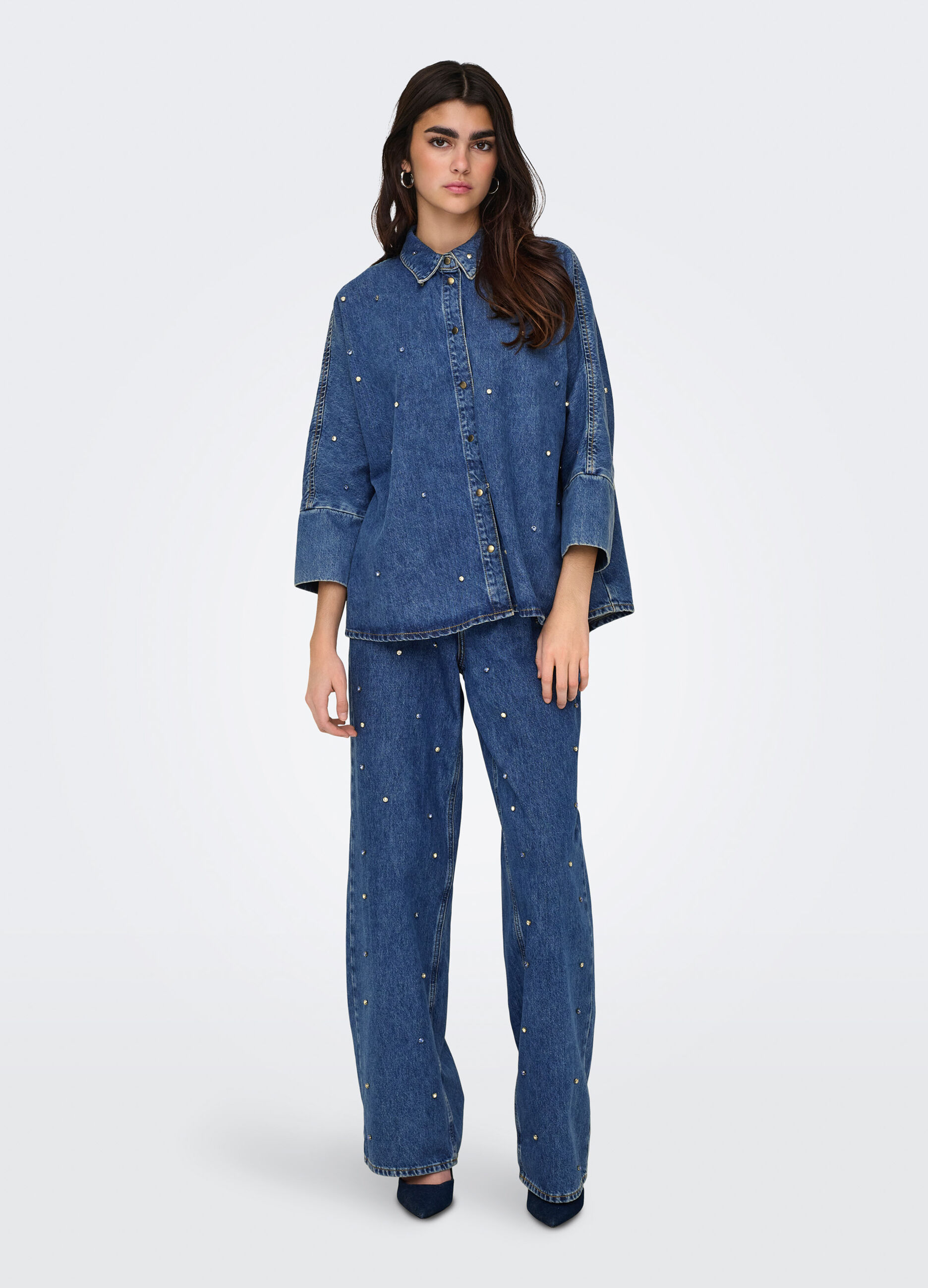 Camicia in denim con strass donna_0