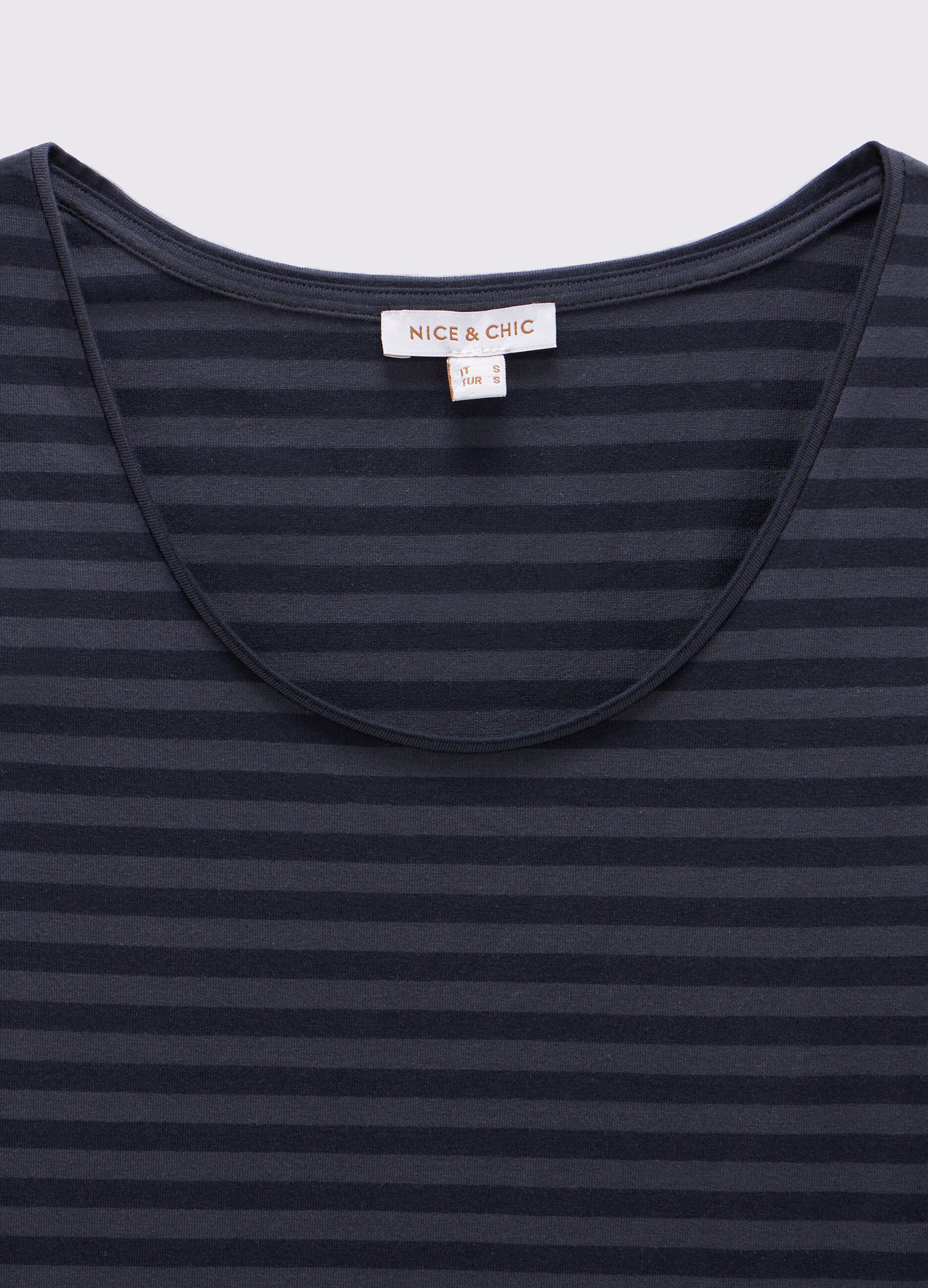 T-shirt rigata in cotone stretch donna_1