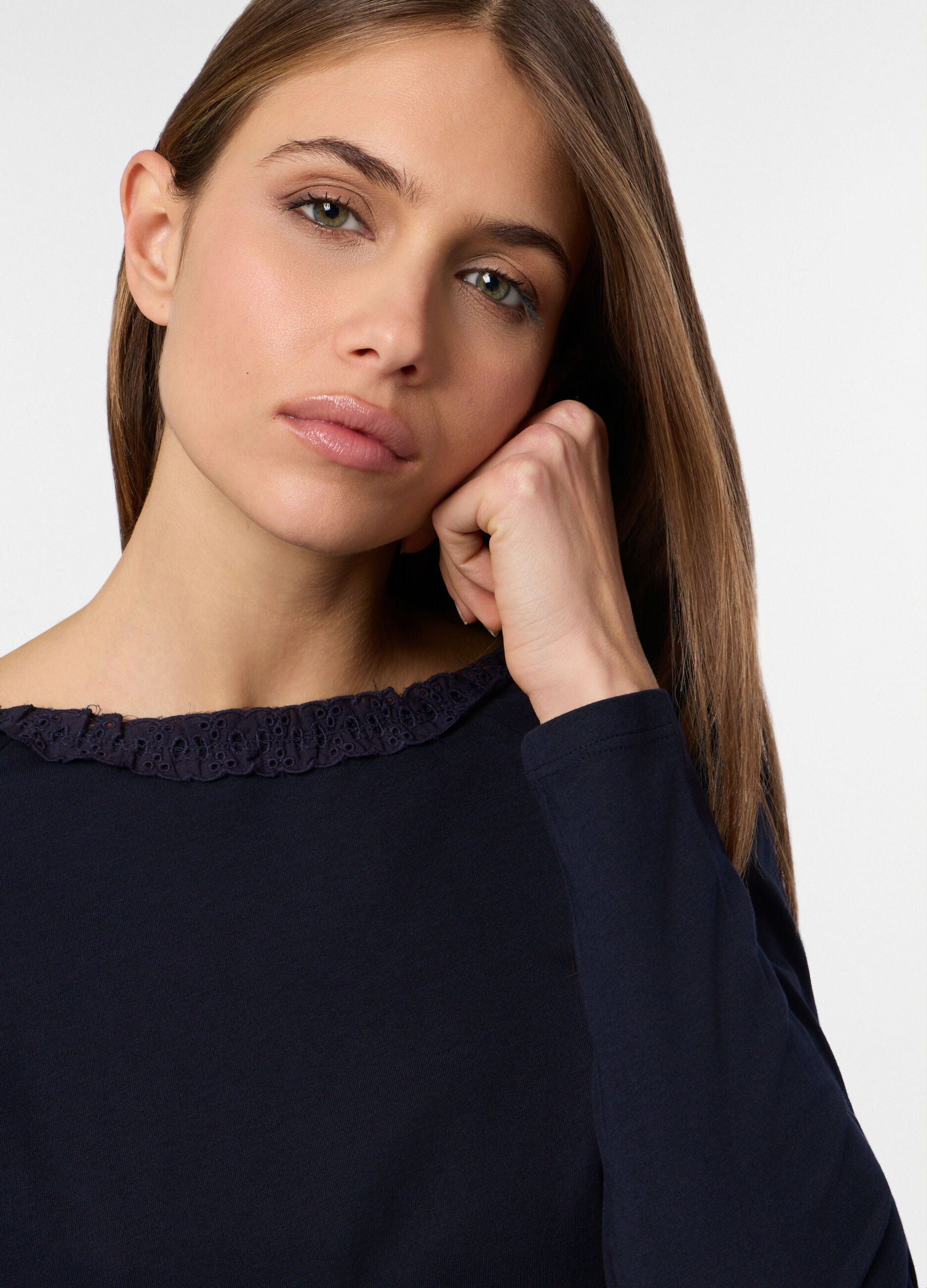 T-shirt con scollo rotondo lavorato donna_2