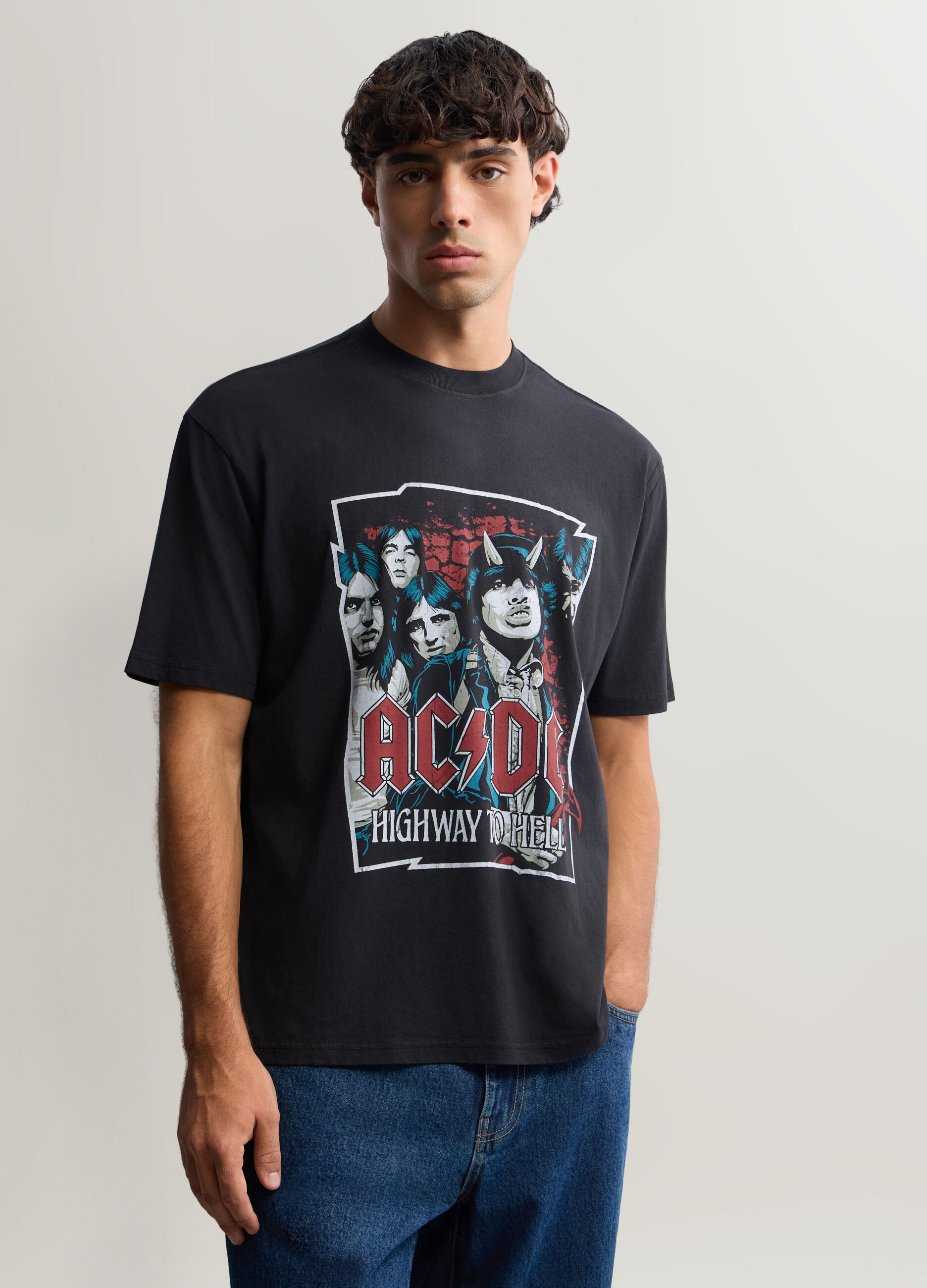 T-shirt girocollo in cotone con stampa AC/DC uomo