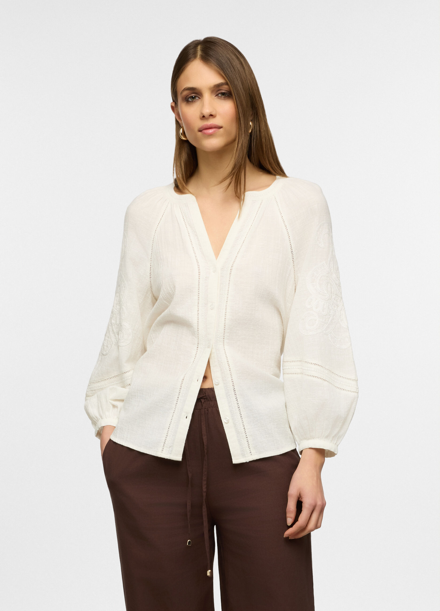 Camicia regular fit con scollo a V donna_0