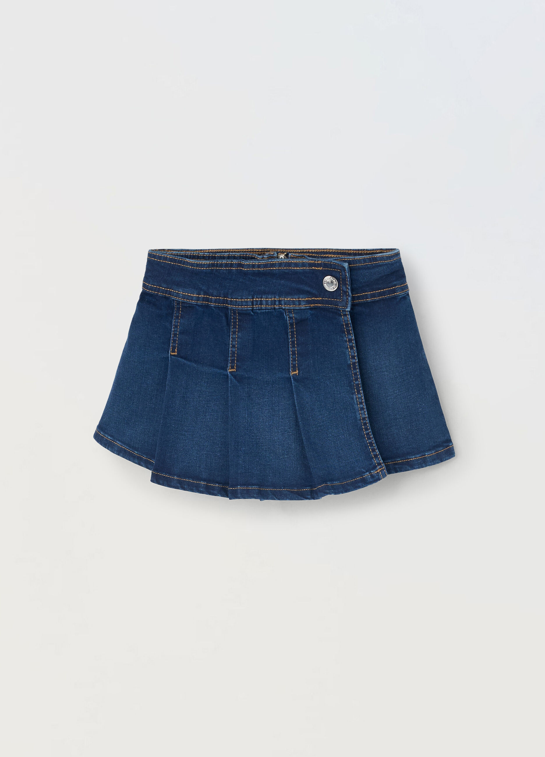 Gonna pantalone in denim di cotone stretch bambina_0
