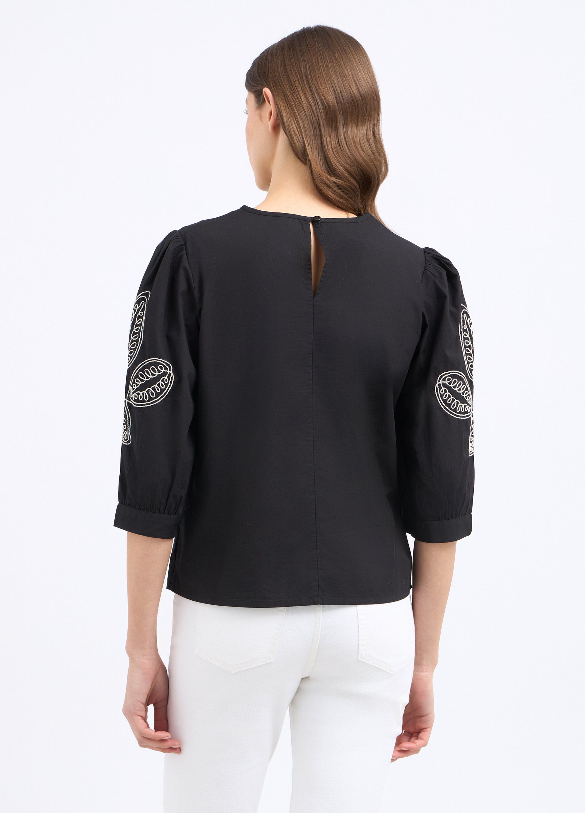 Blusa in puro cotone con ricamo a contrasto donna_1