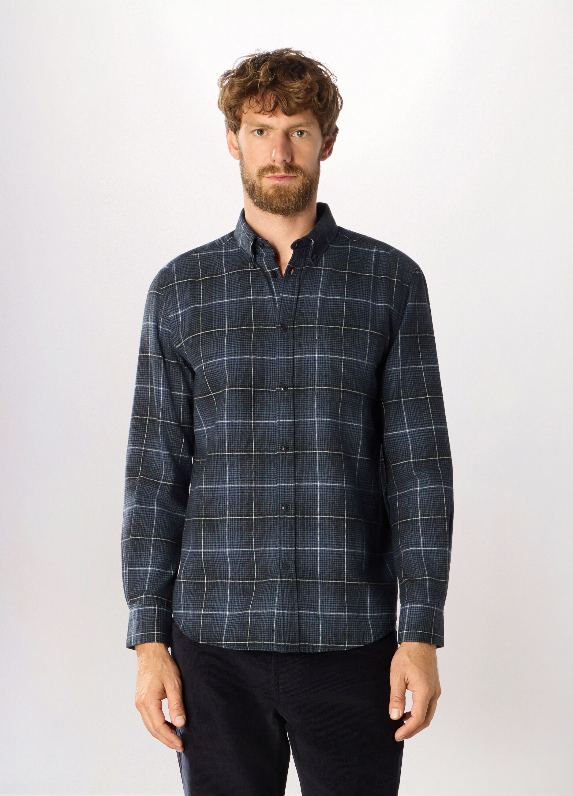 Camicia slim fit in flanella a quadri uomo_0