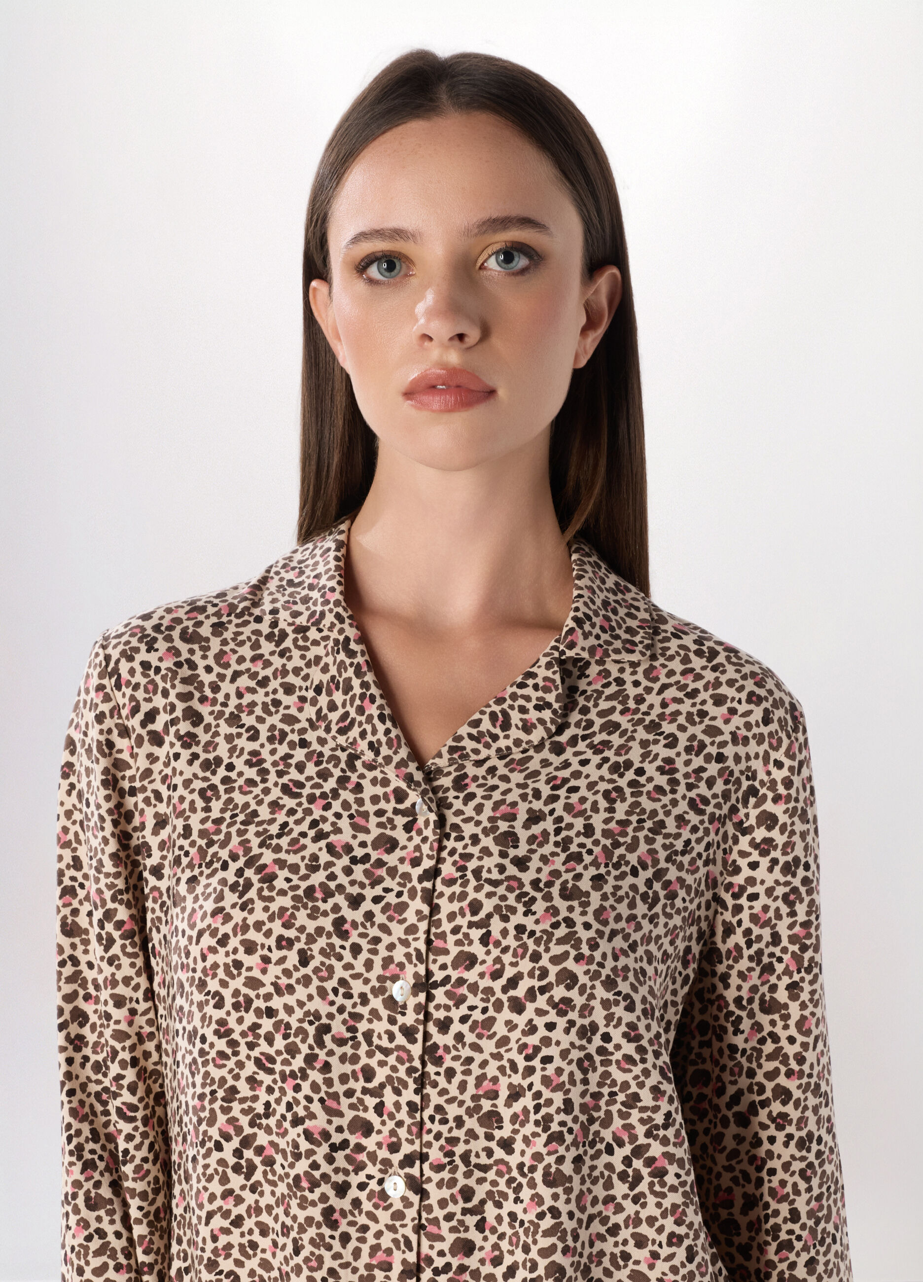 Set pigiama lungo animalier in twill puro cotone donna_2