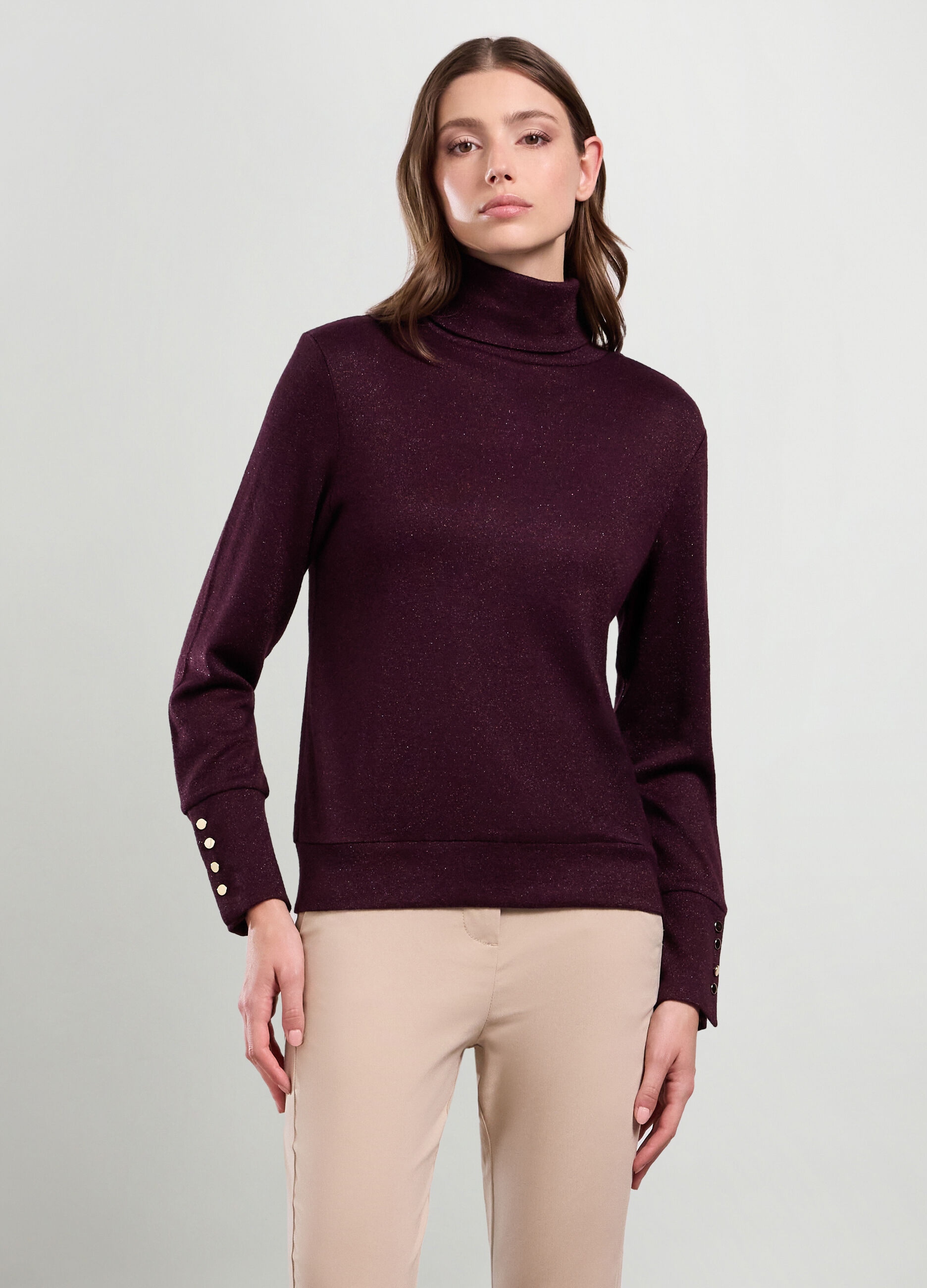 T-shirt a collo alto in misto viscosa donna_0