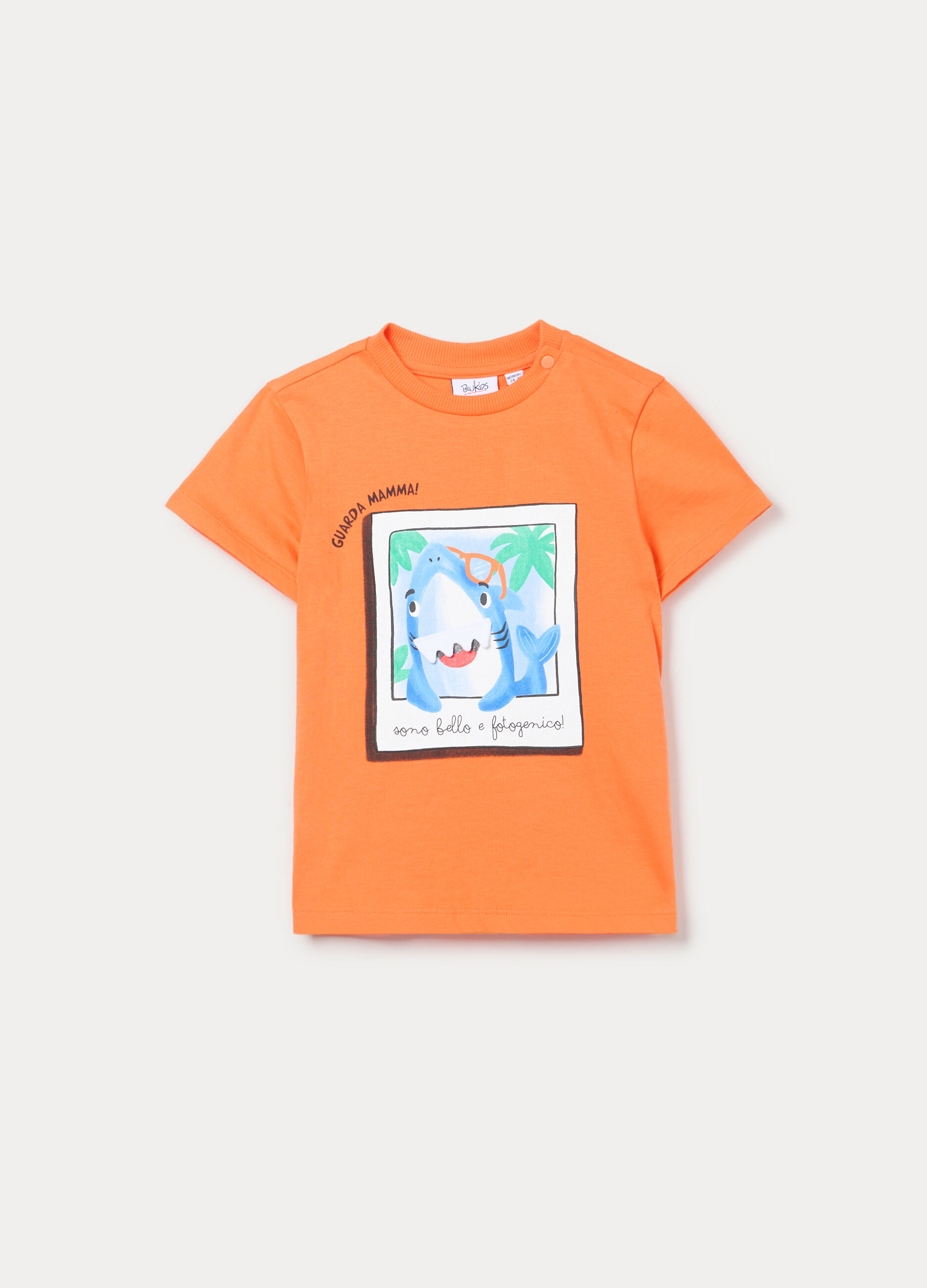 T-shirt girocollo in jersey di cotone stretch bimbo_0