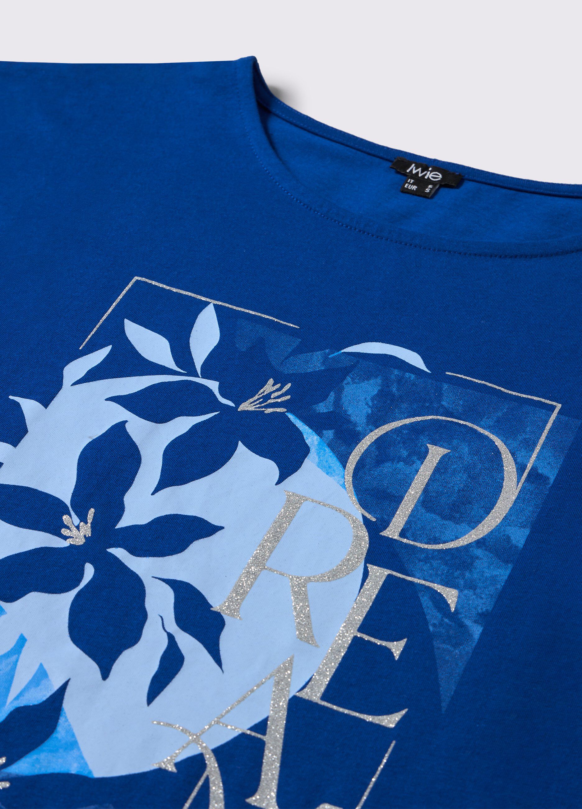 T-shirt in puro cotone con stampa glitter donna_1