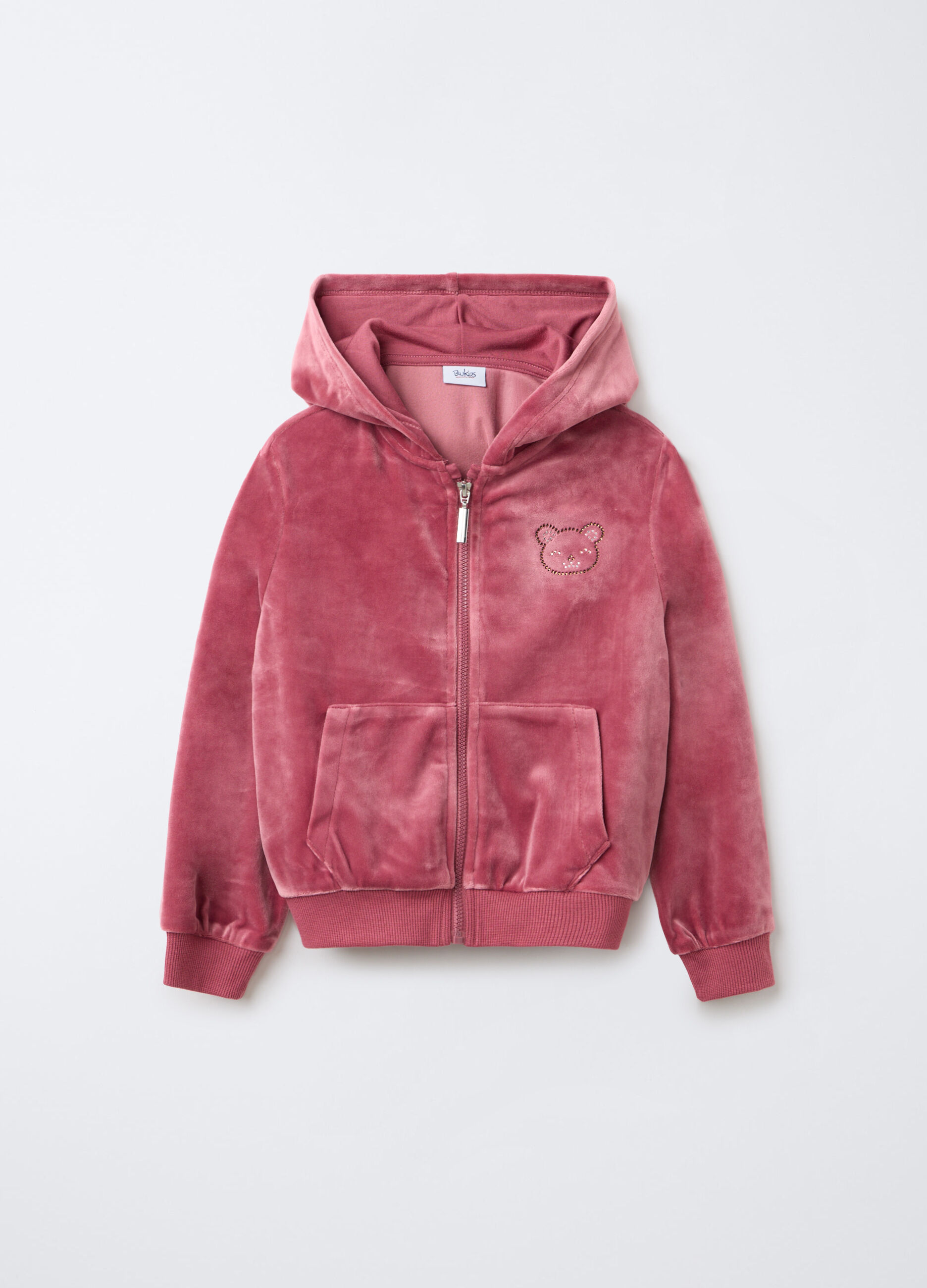 Felpa in velluto relaxed fit con zip e cappuccio bambina_0