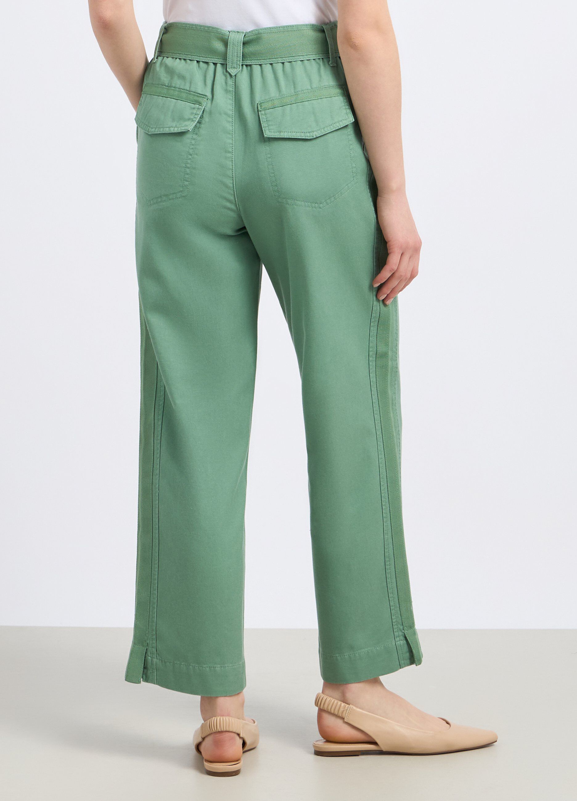 Pantaloni in misto cotone con cintura donna_1