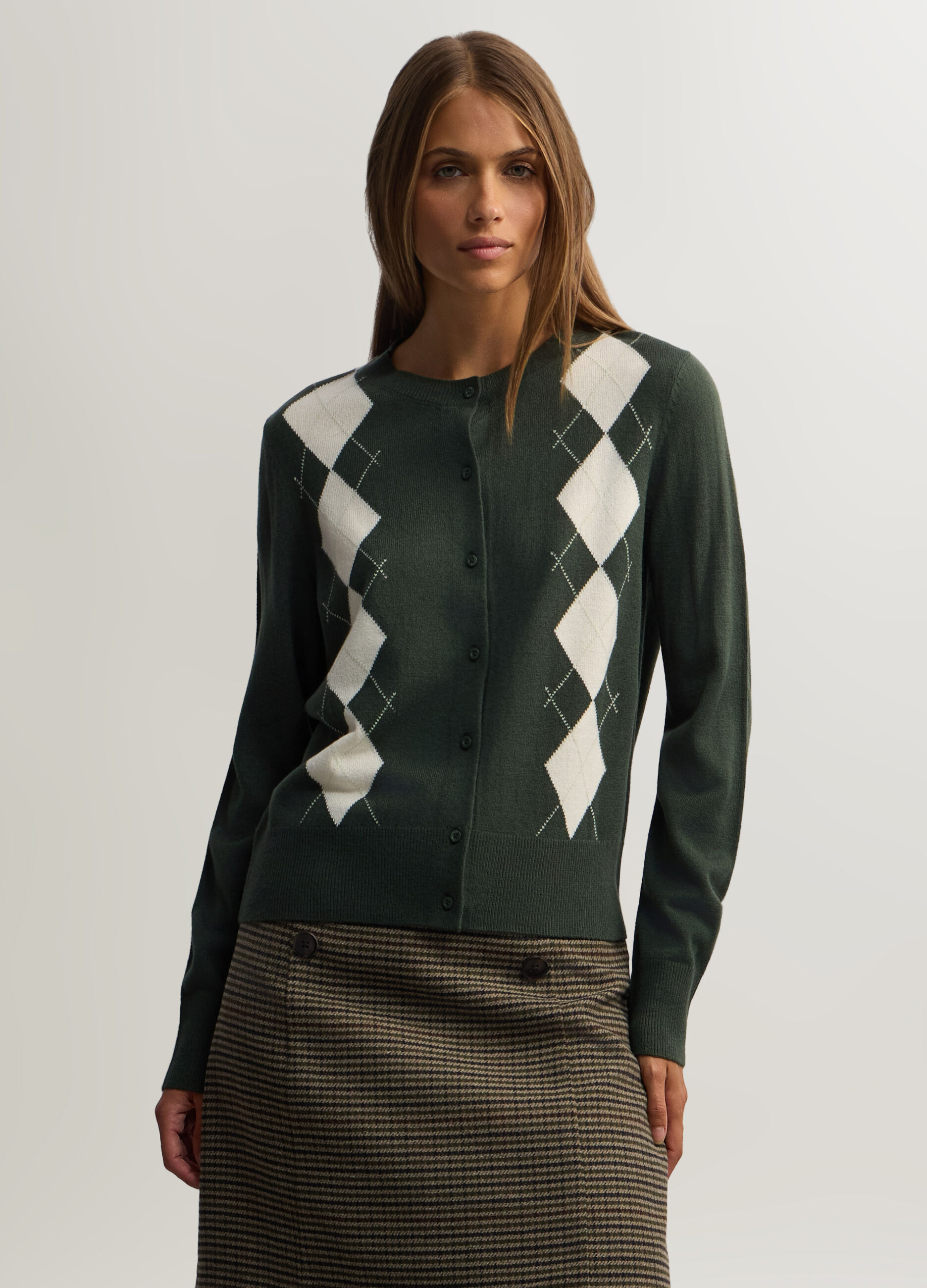 Cardigan girocollo jaquard donna_0