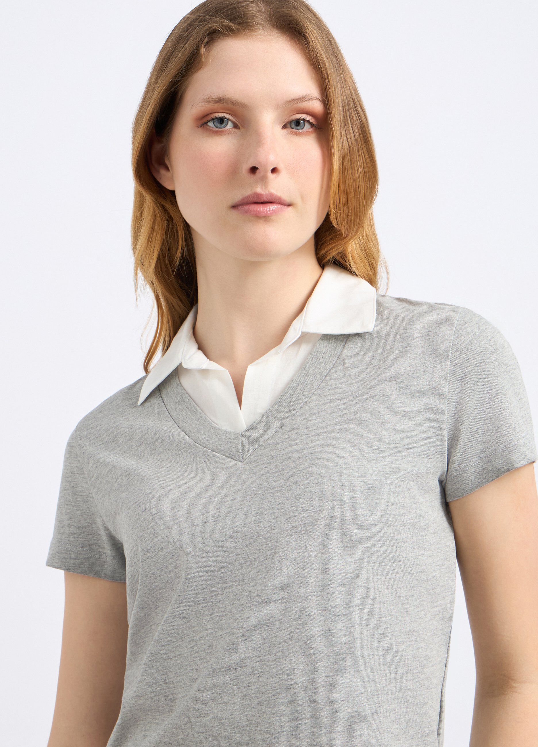 T-shirt con inserto camicia donna_2