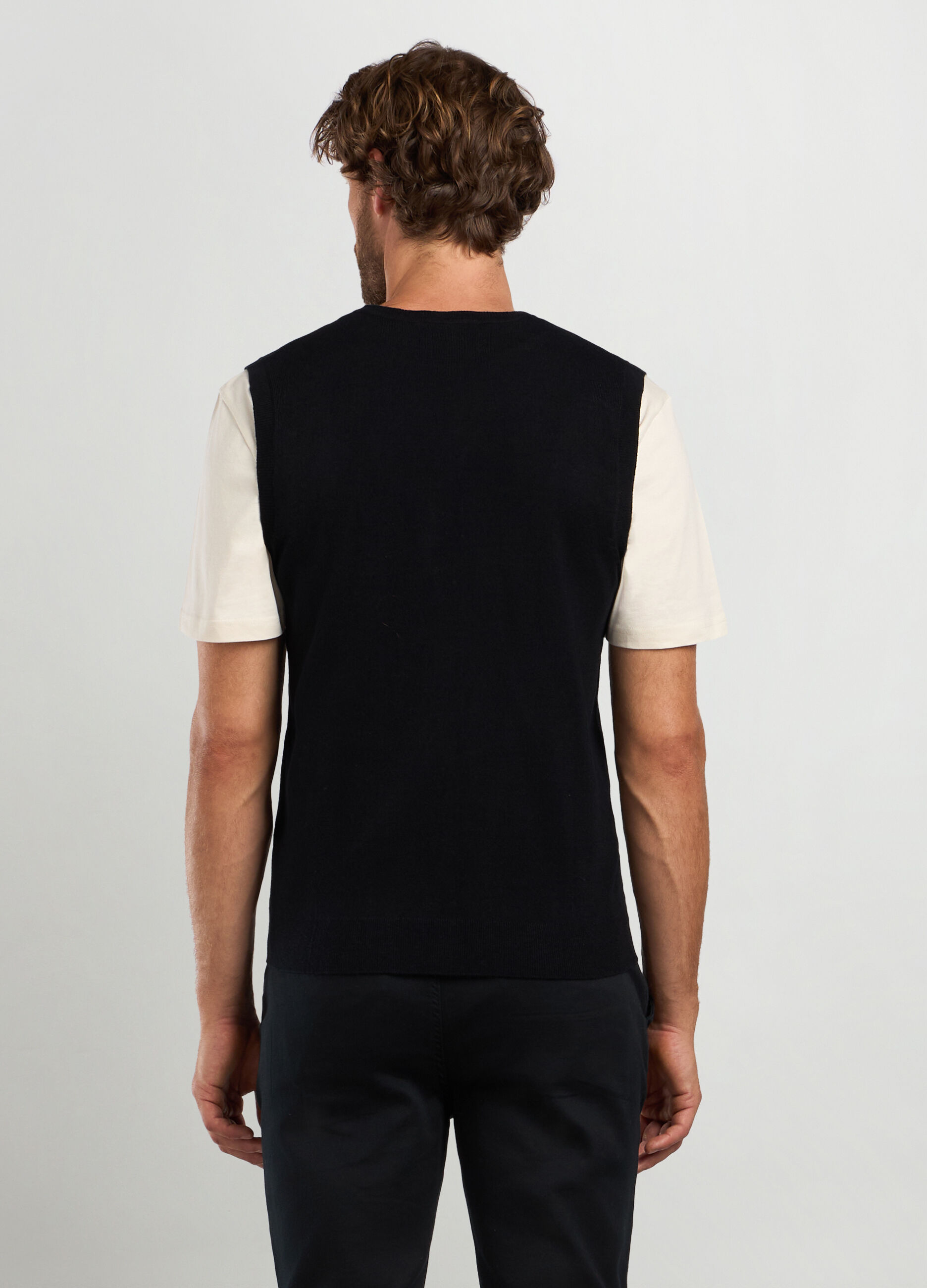 Smanicato collo a V maglia rasata uomo_1