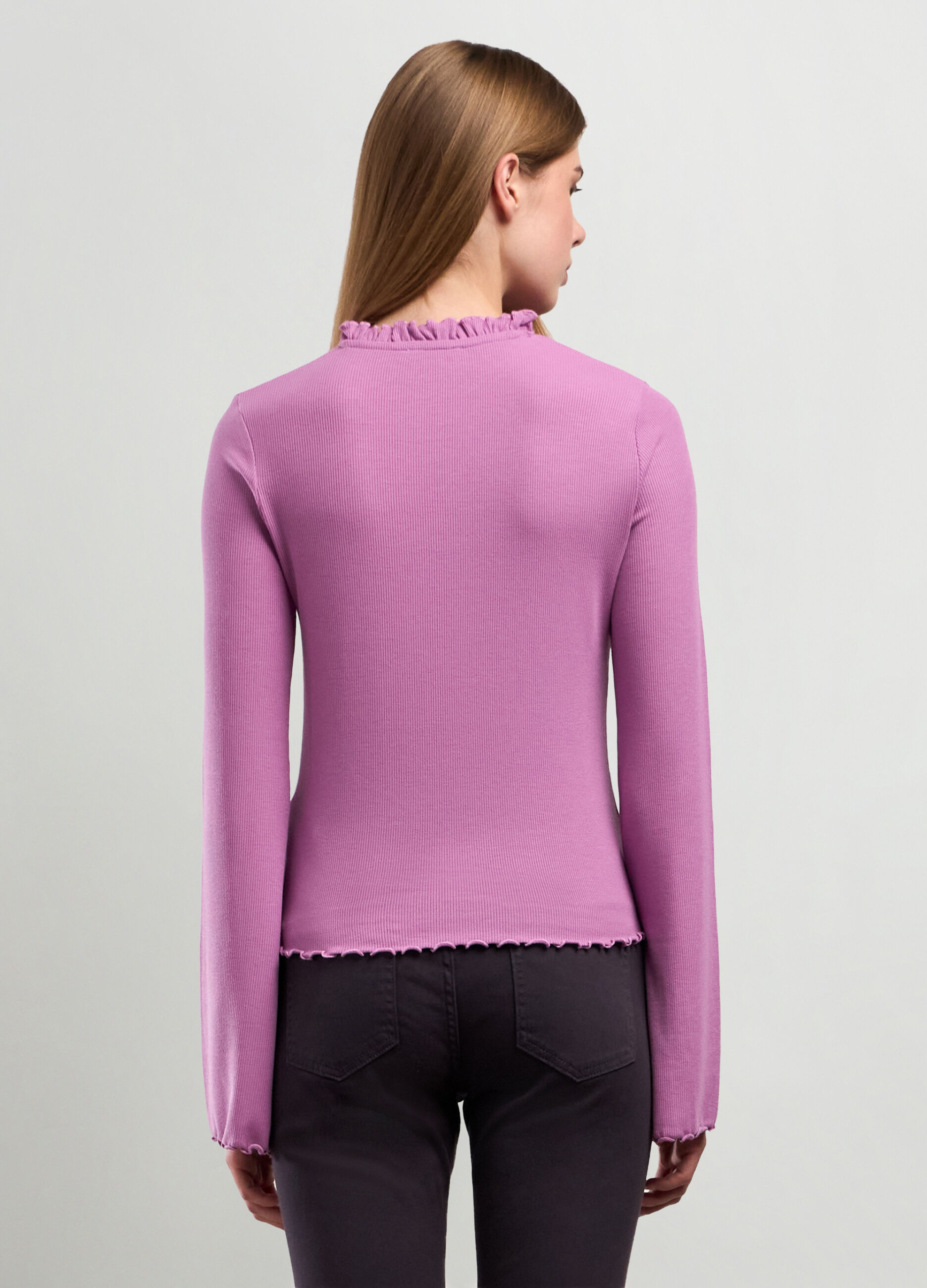 T-shirt in costina di viscosa stretch donna_1