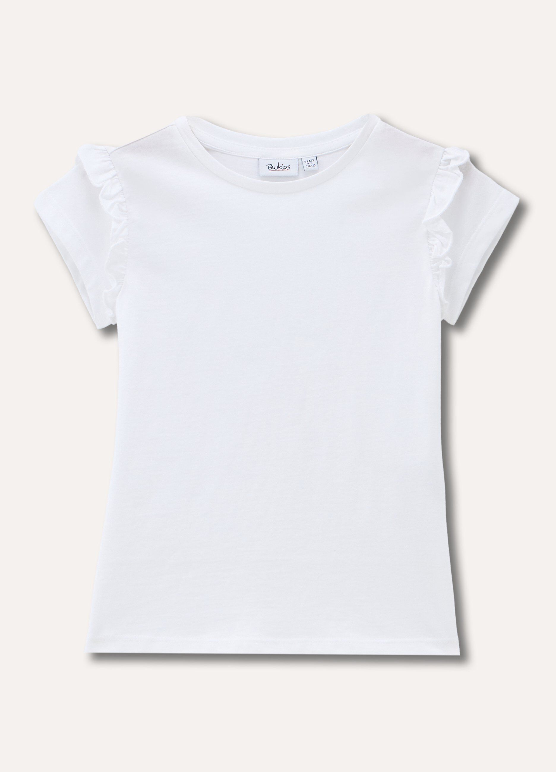 T-shirt in puro cotone con rouches bambina_0