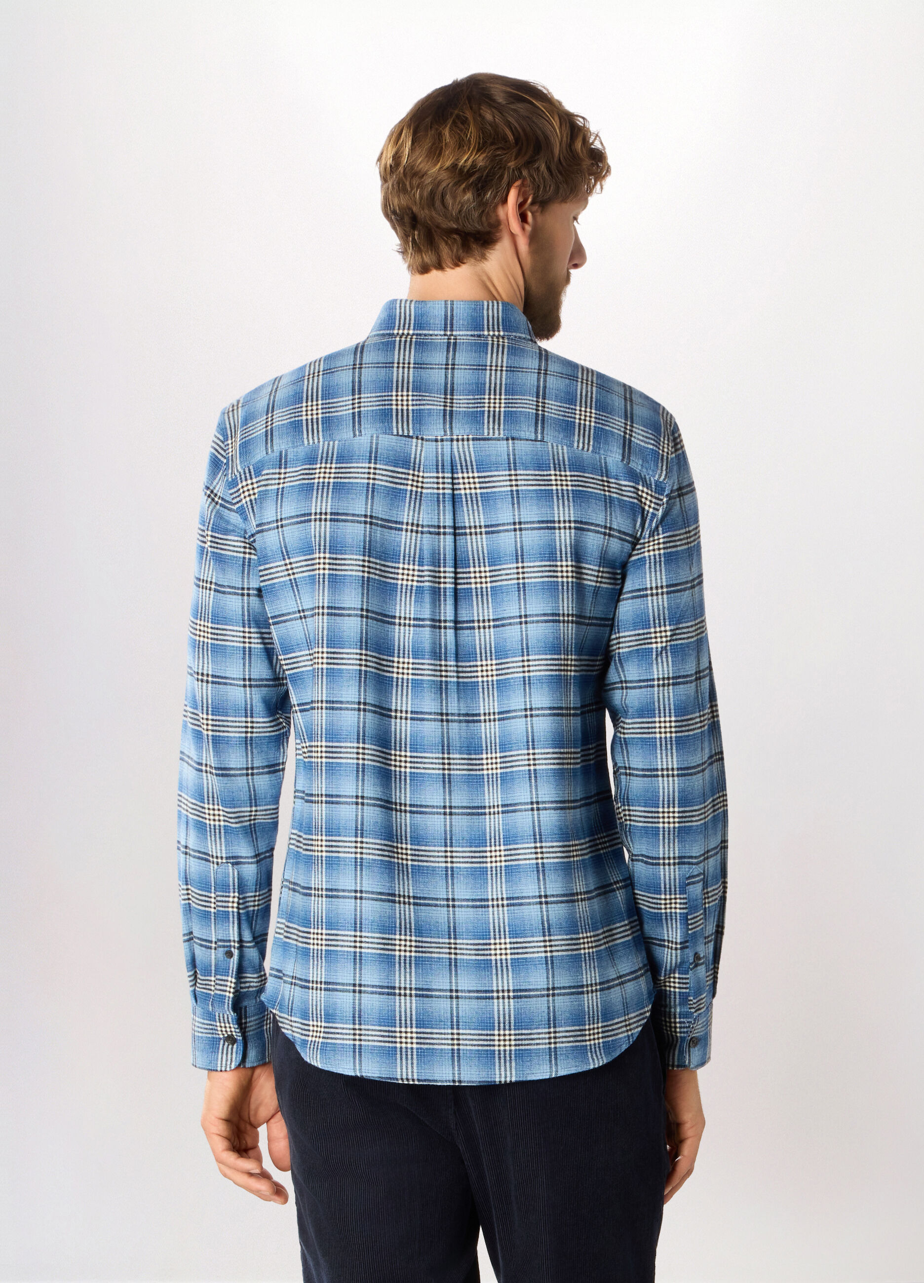 Camicia slim fit in flanella di cotone uomo_1