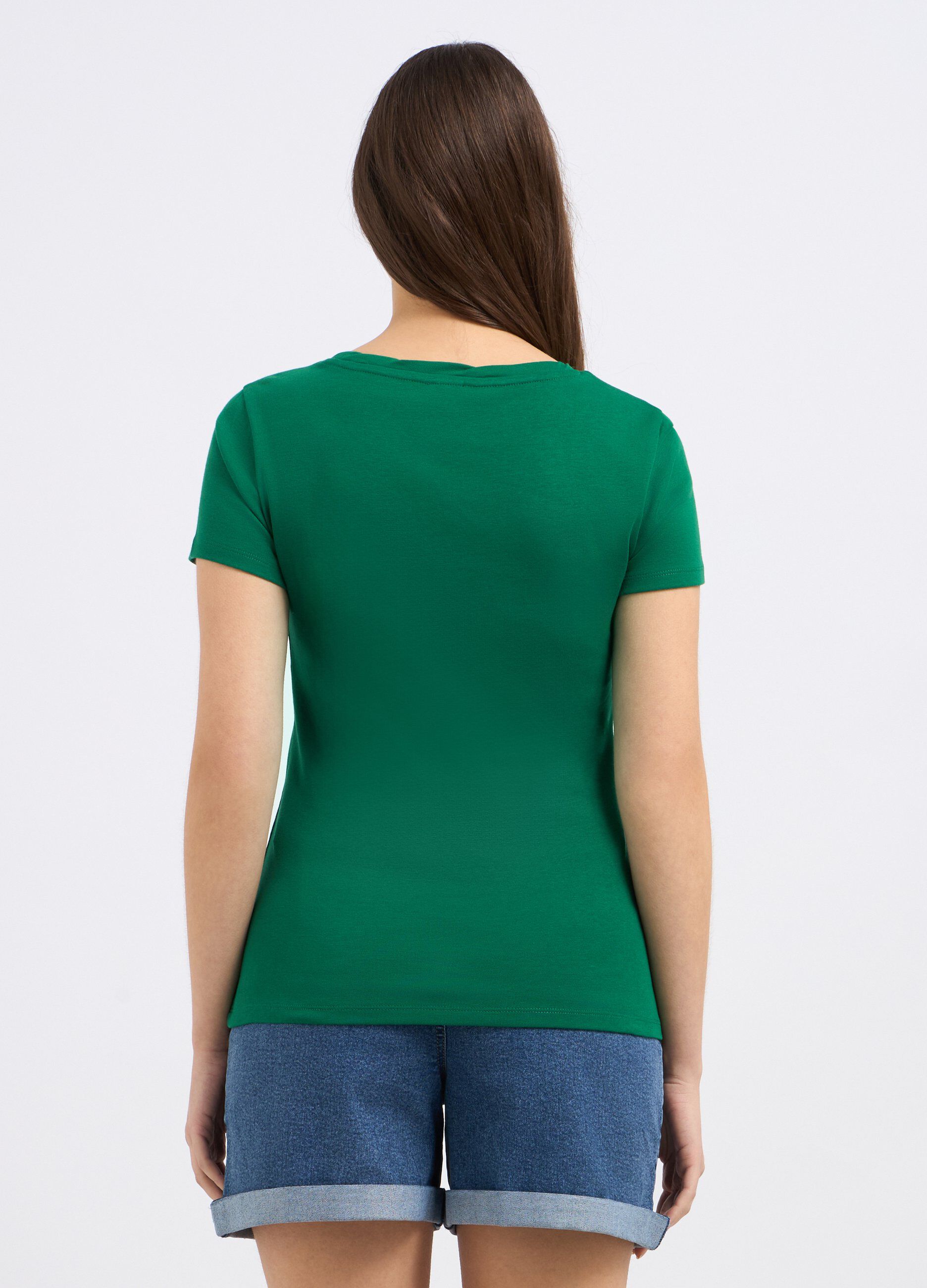 T-shirt in puro cotone con scollo rotondo lavorato donna_1