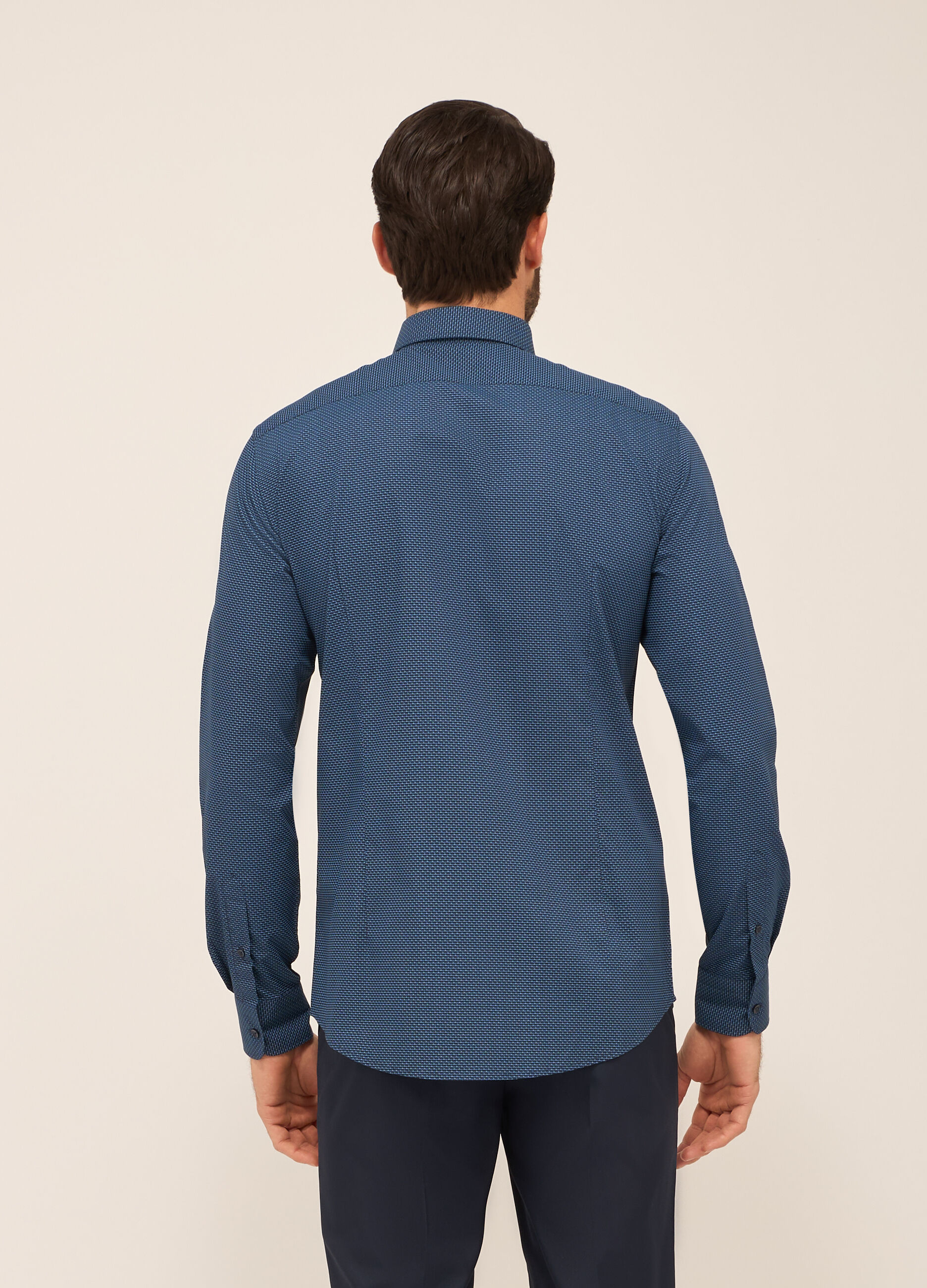 Camicia slim fit in misto cotone a fantasia uomo_1