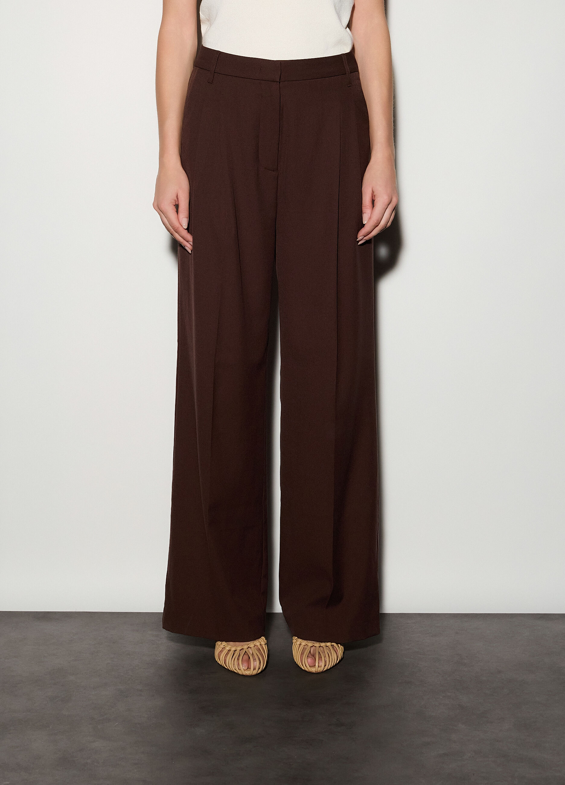 Pantaloni straight fit misto lana donna_1