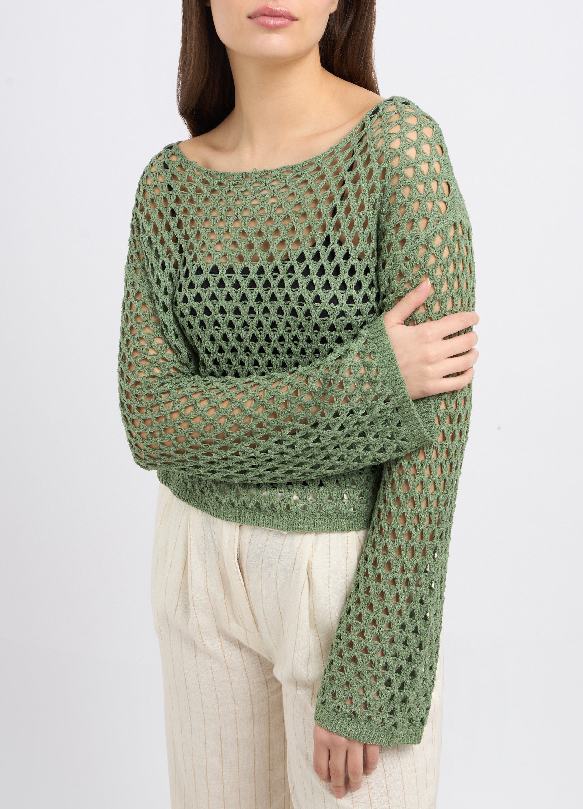 T-shirt con lavorazione in maglia traforata donna_2