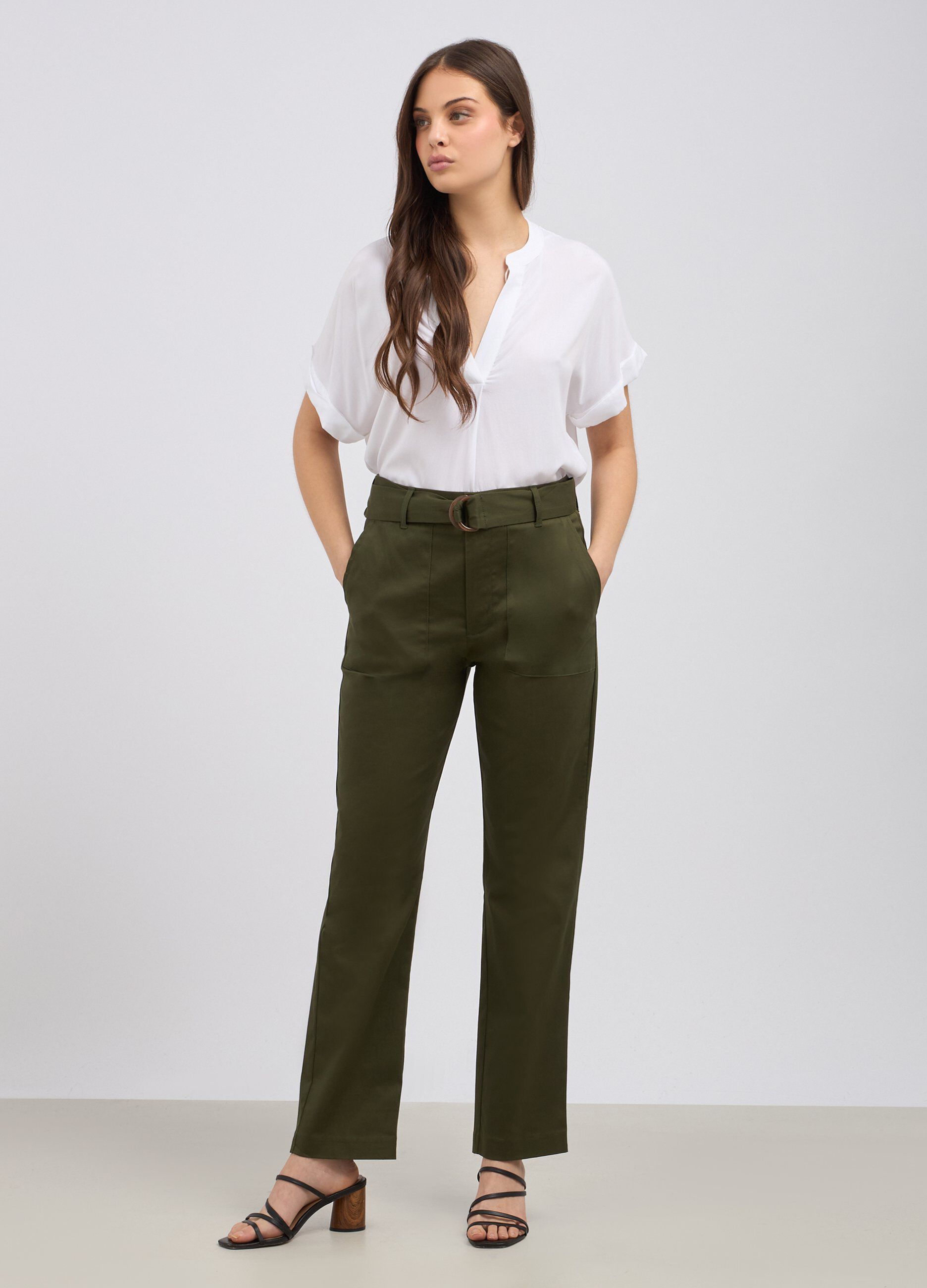 Pantalone a sigaretta con cintura donna_0