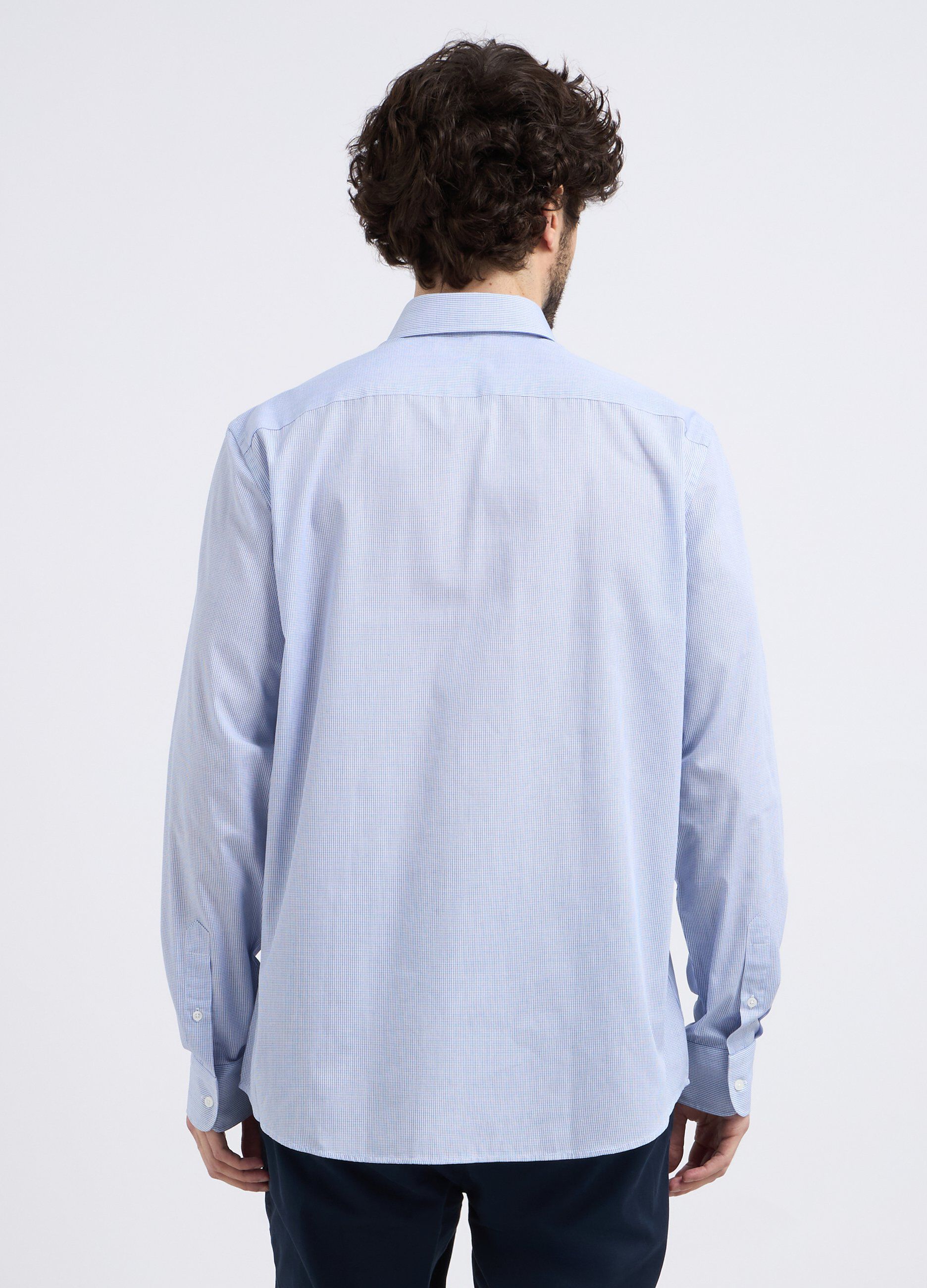 Camicia a maniche lunghe in microquadri uomo_1