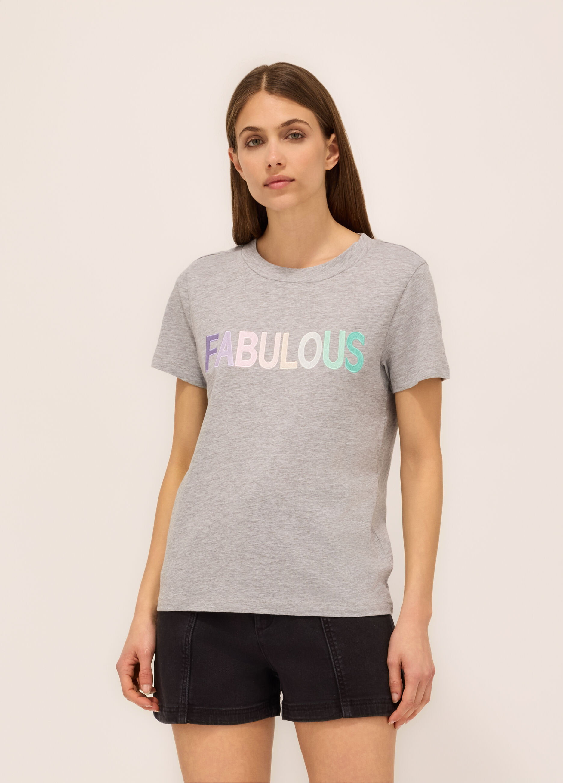 T-shirt in jersey slub di puro cotone donna_0