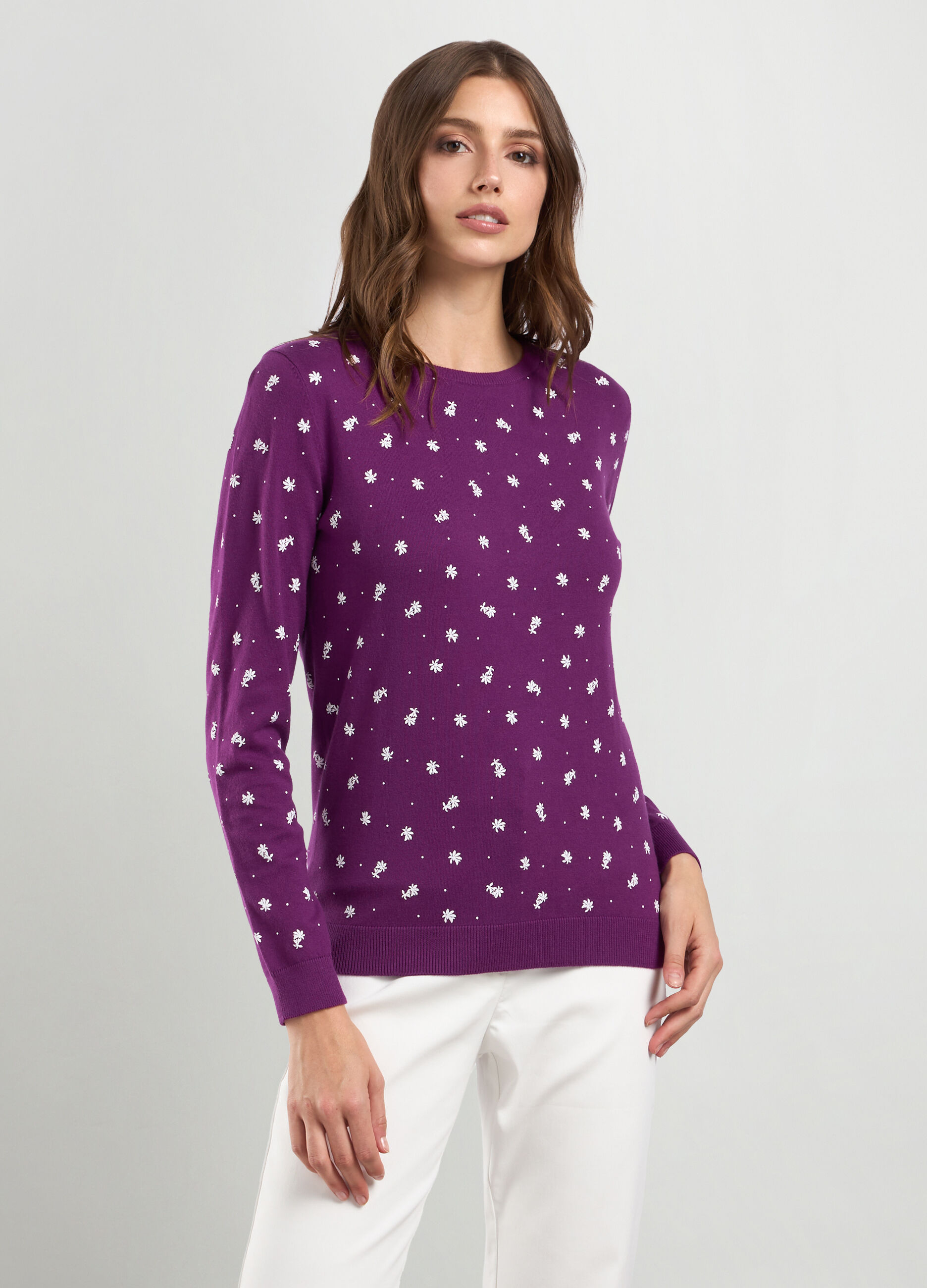 Tricot girocollo in misto cotone con stampa donna_0