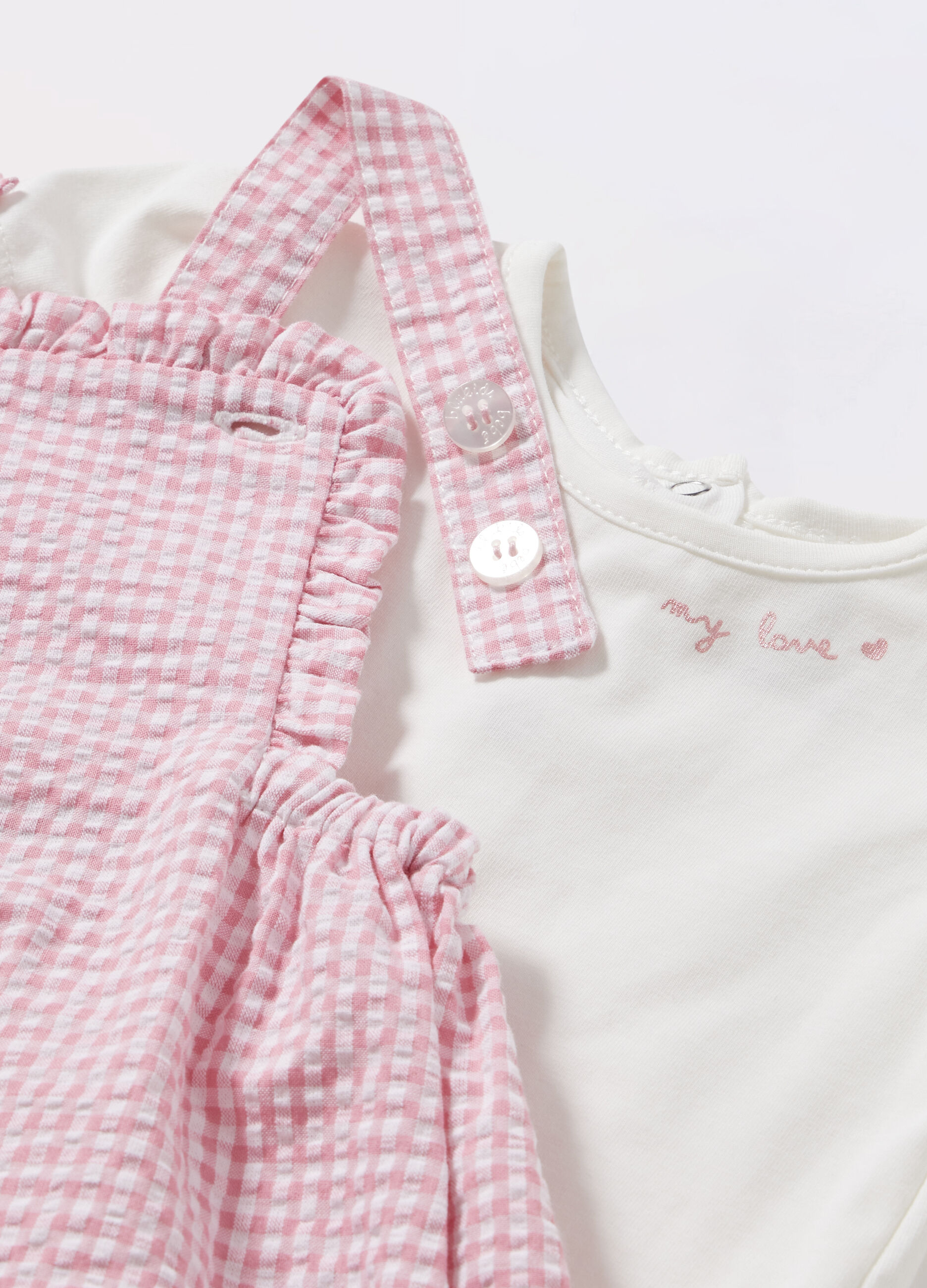 Set t-shirt + salopette in misto cotone neonata_1