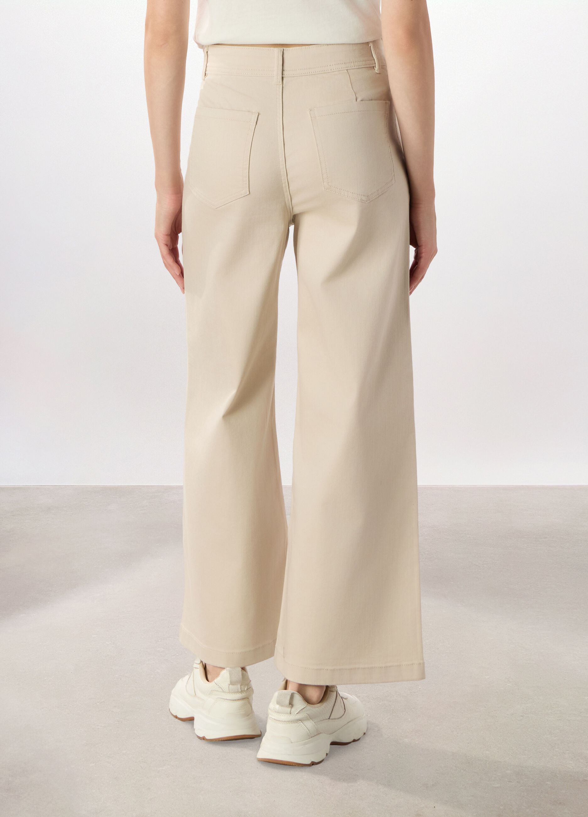 Pantaloni wide leg in denim misto cotone donna_1