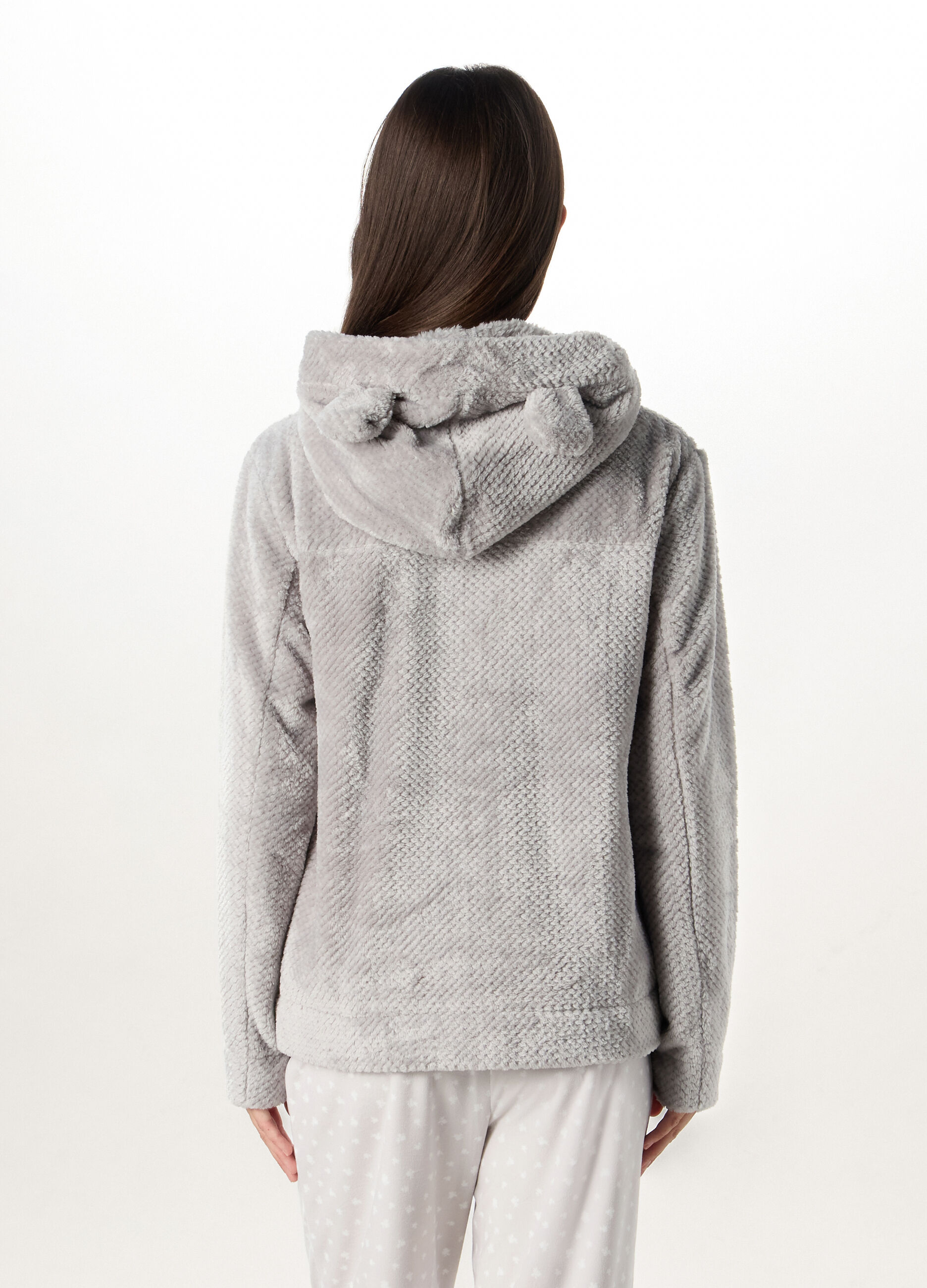 Top pigiama in fake fur con cappuccio donna_1