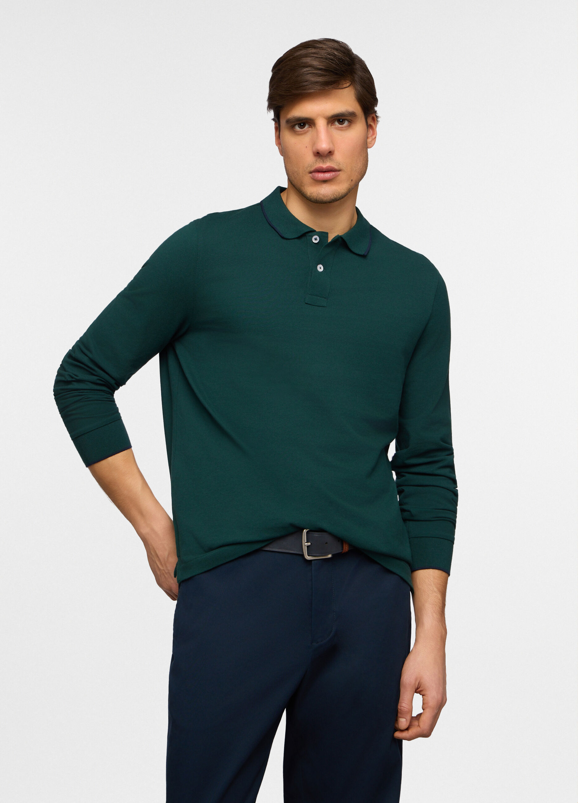 Polo a maniche lunghe in piquet di cotone uomo_0