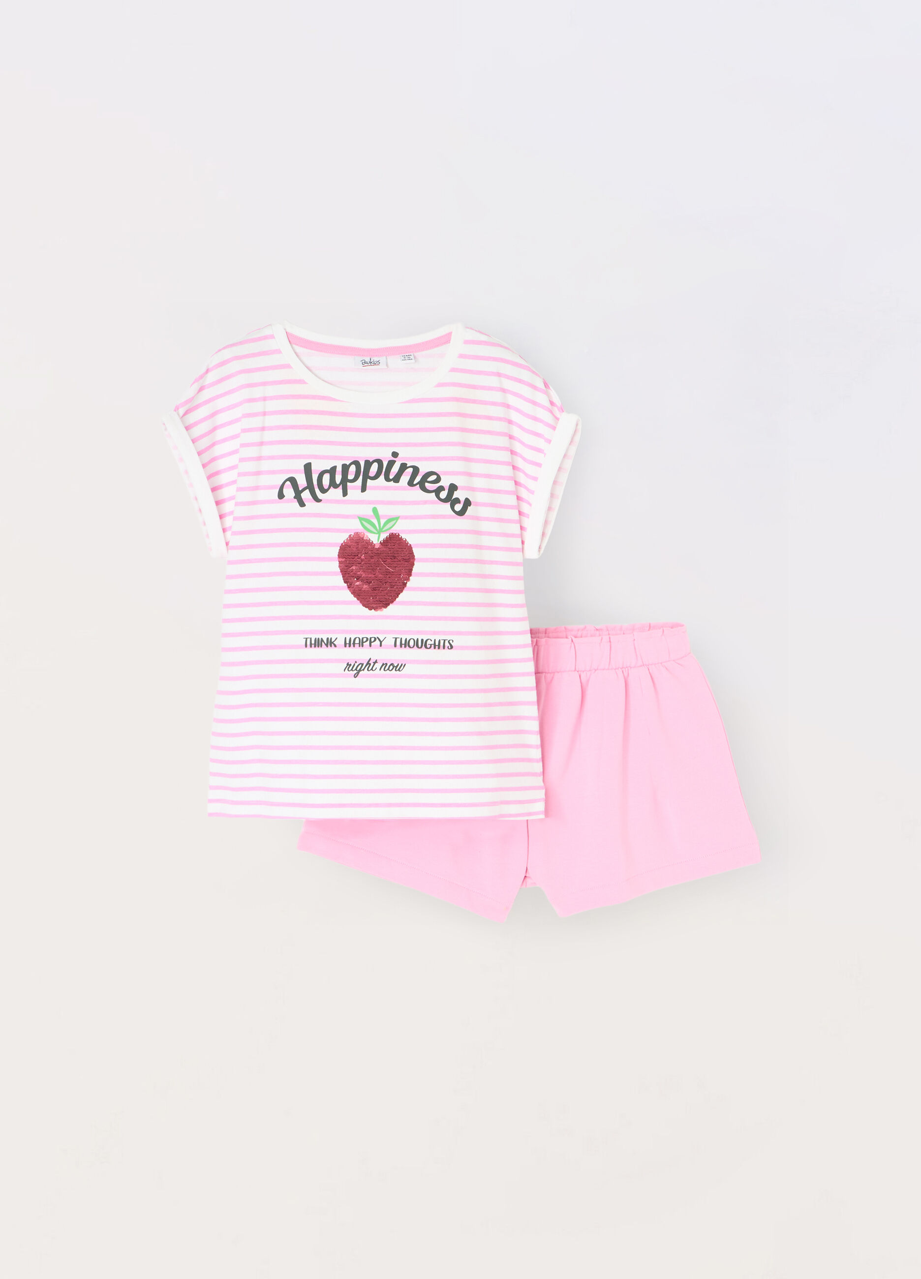 Jogging set corto in cotone stretch con paillettes bambina_0