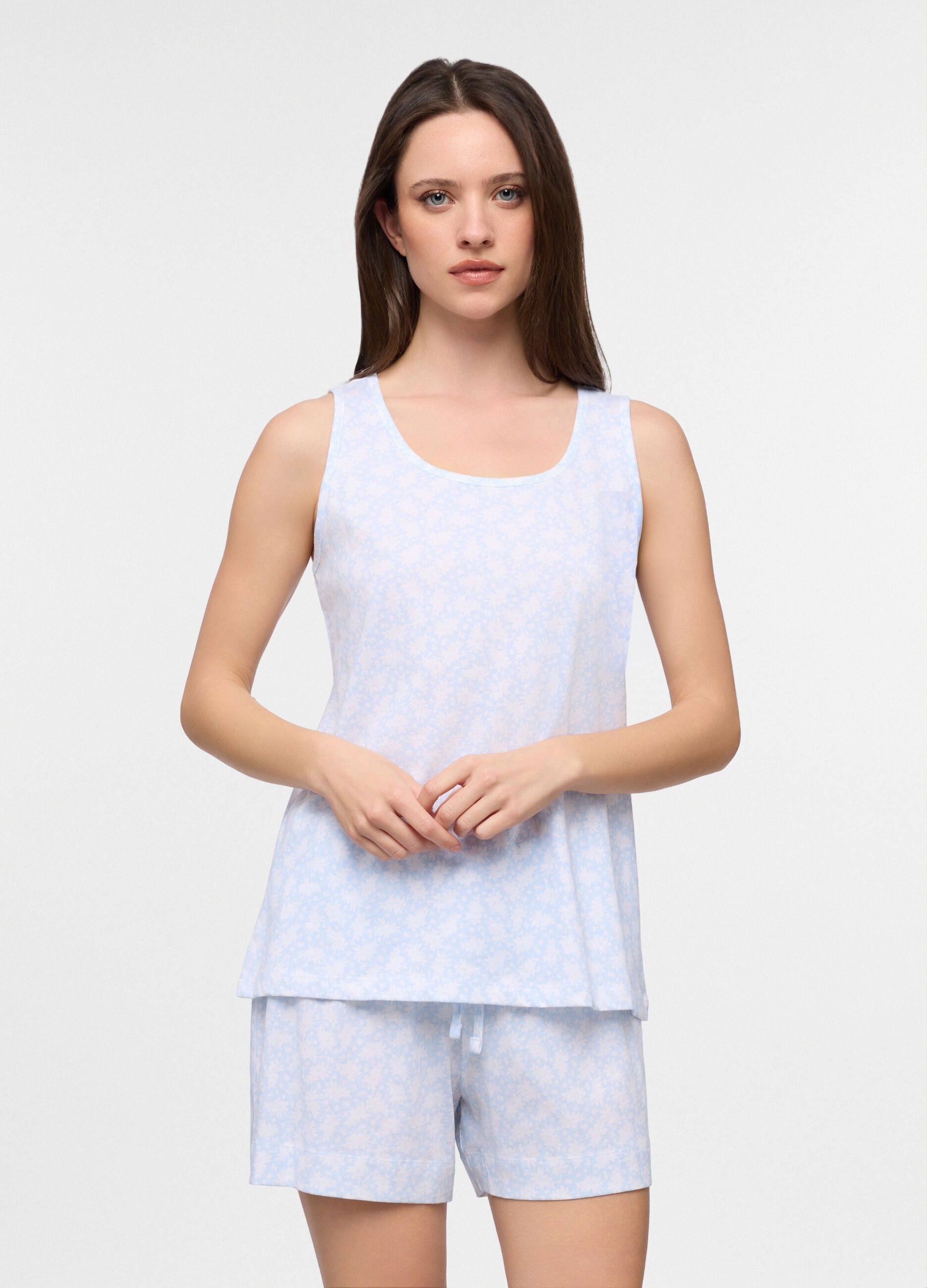 Top pigiama smanicato in puro cotone donna_0