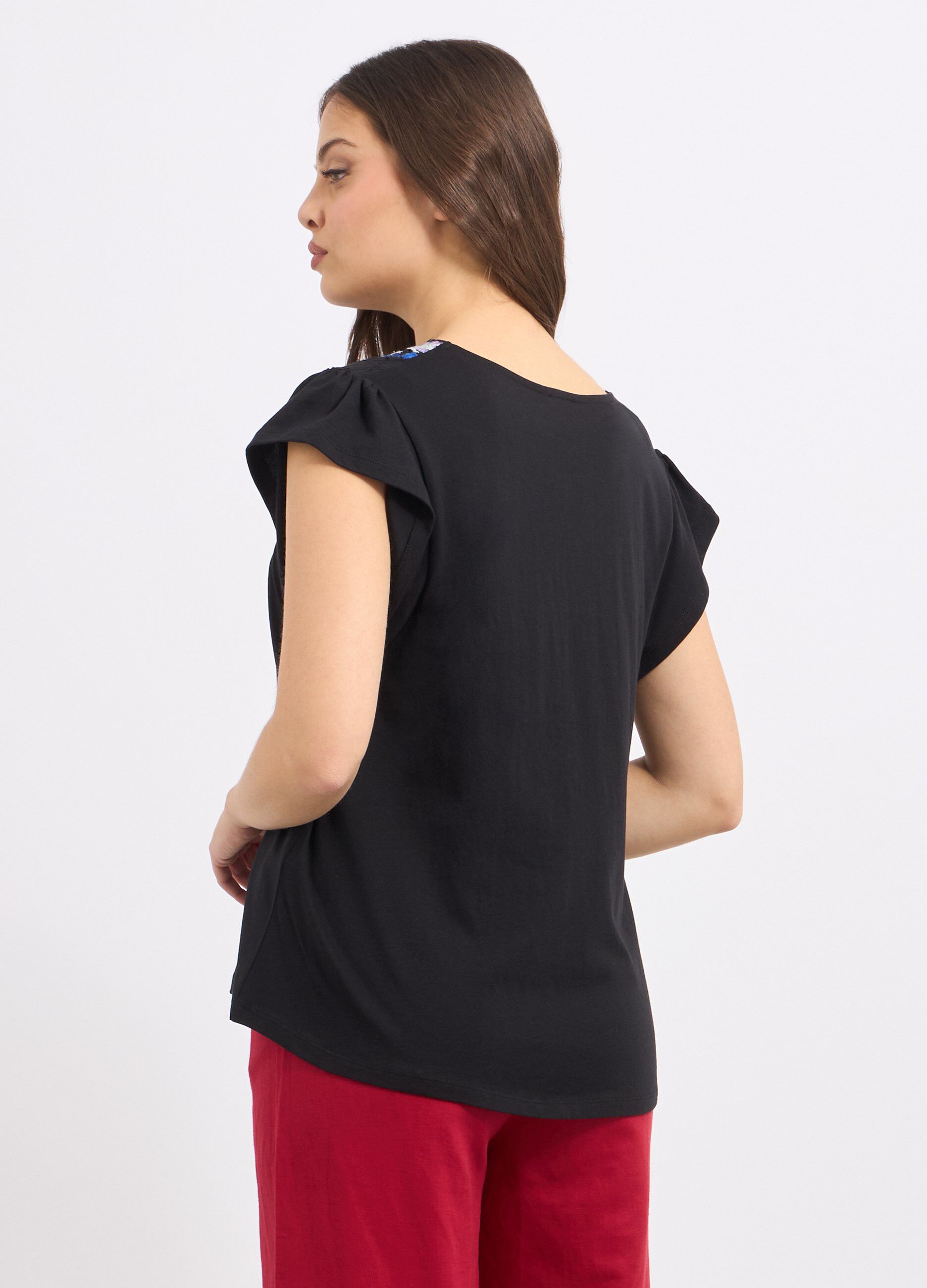 T-shirt in puro cotone con inserto in sangallo donna_1