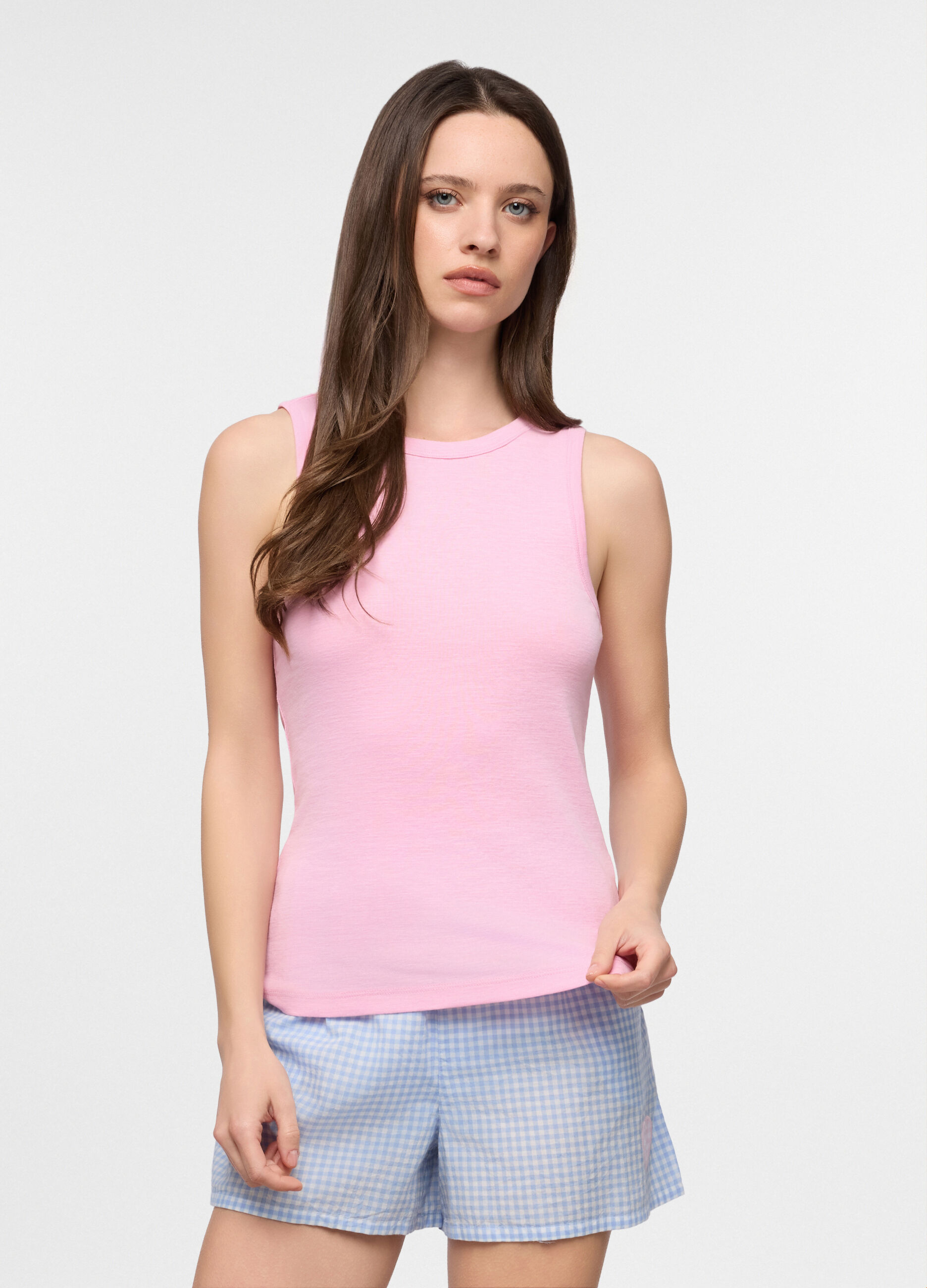 Top pigiama smanicato in puro cotone donna_0