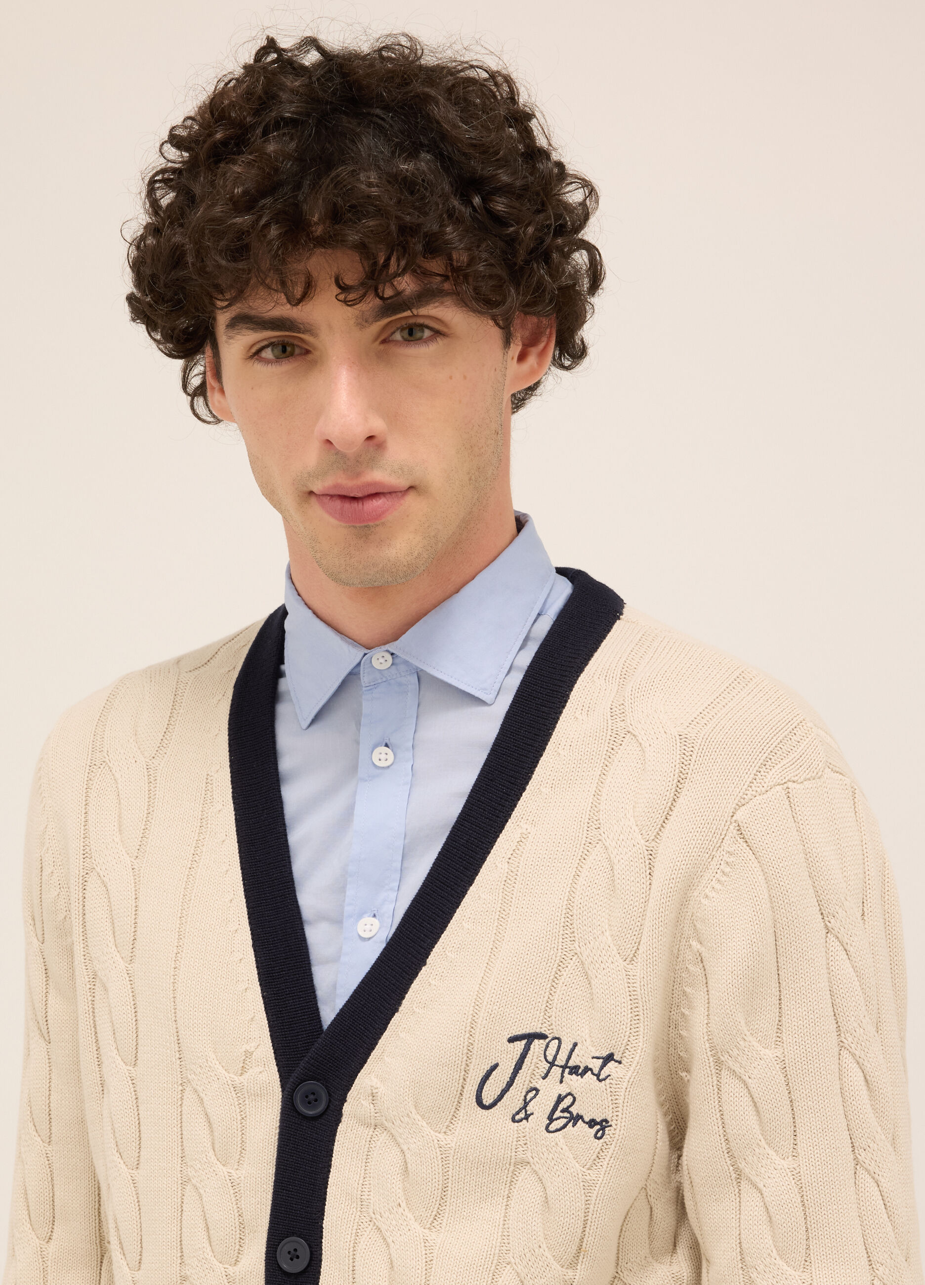 Cardigan a trecce in puro cotone uomo_2