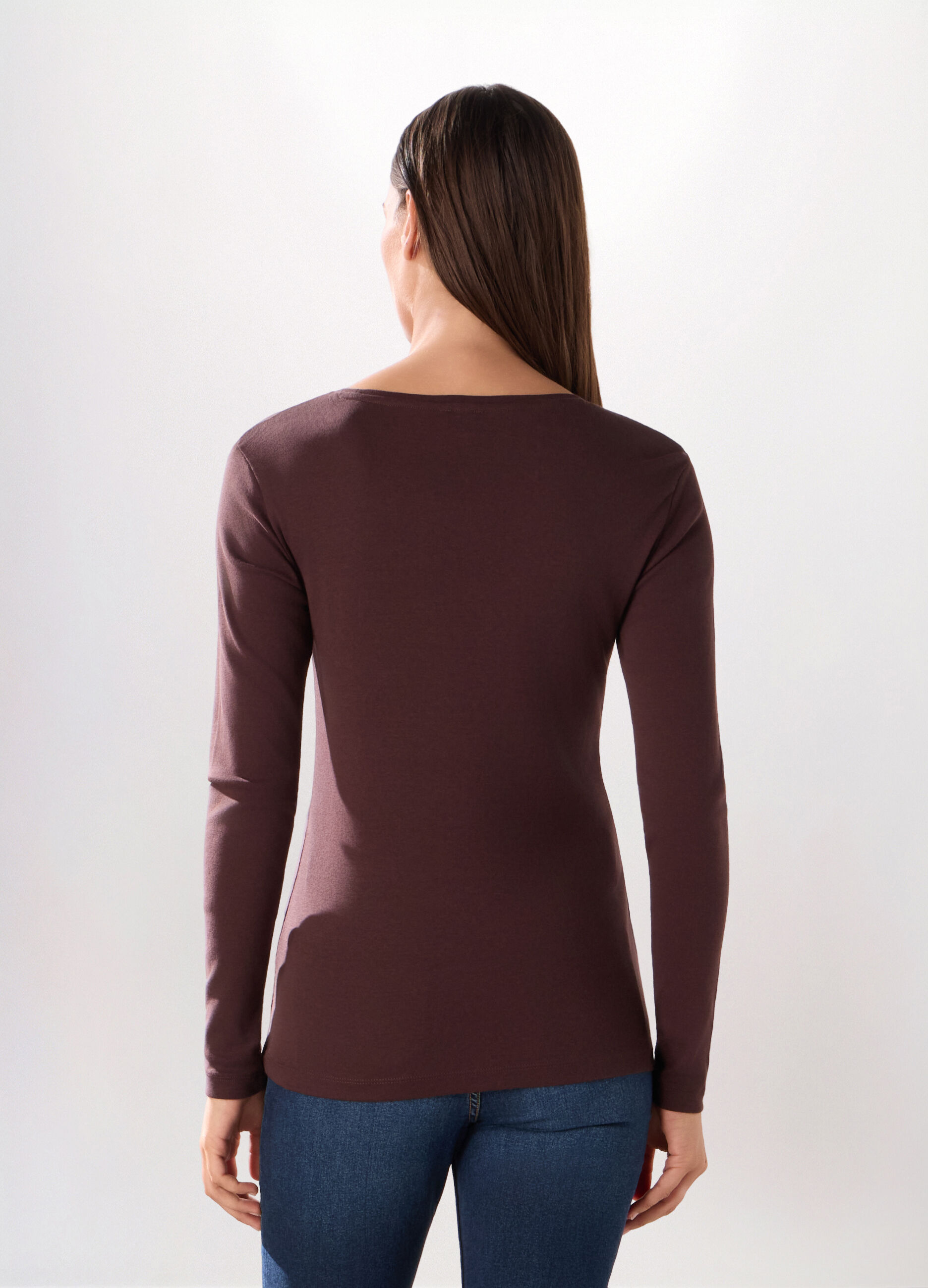 T-shirt in costina di puro cotone donna_1
